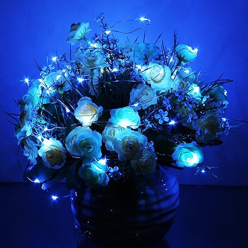 Miniatura 8 de RUICHEN Cable de cobre de 66 pies, 200 luces LED parpadeantes con control remoto (azul)