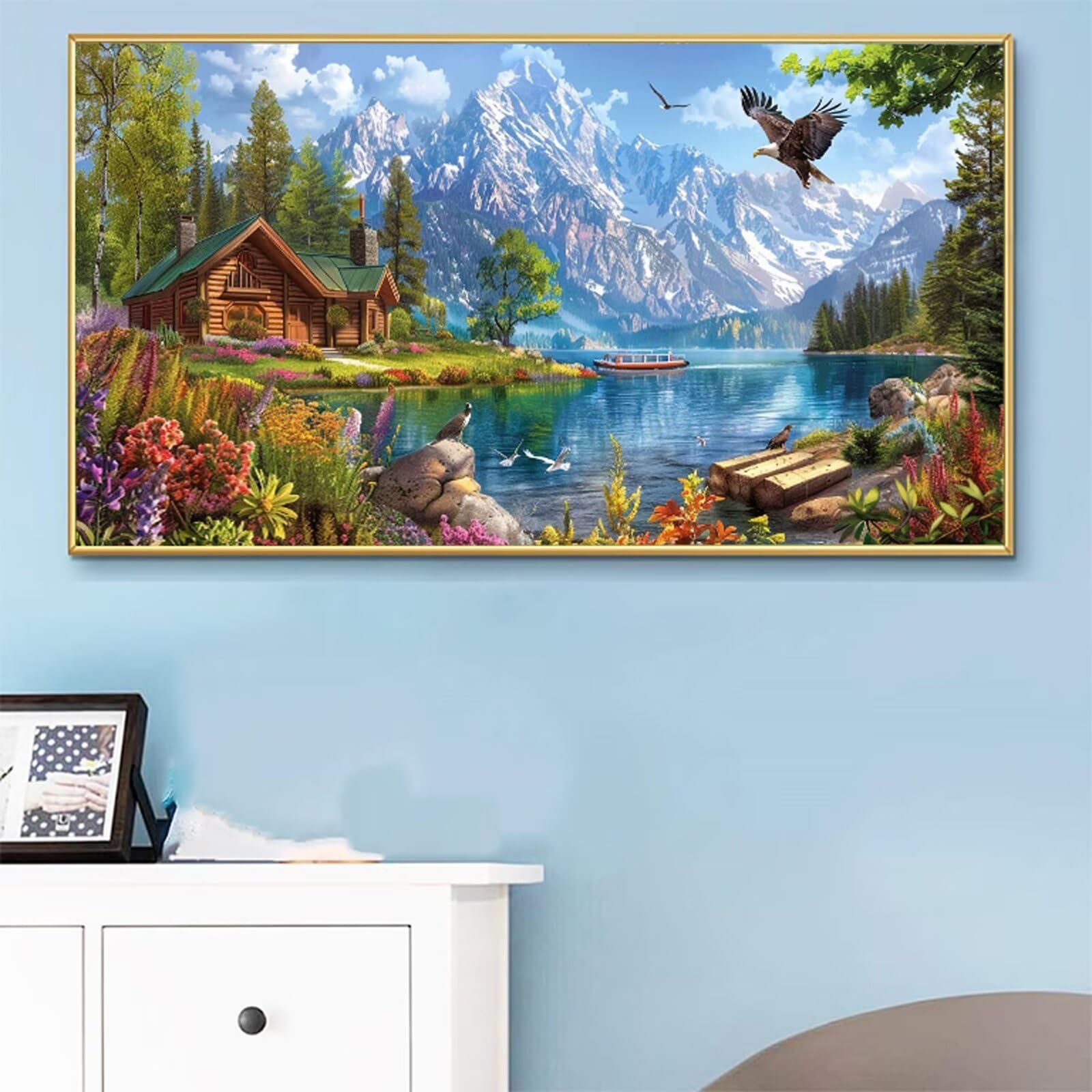Numery malarskie dla dorosłych drzewo malarstwo numer orzeł DIY kolorowanie według numerów dla dorosłych 100 x 200 cm z pędzlami i akrylami, zestaw do ręcznej aktywności do dekoracji domu, salonu