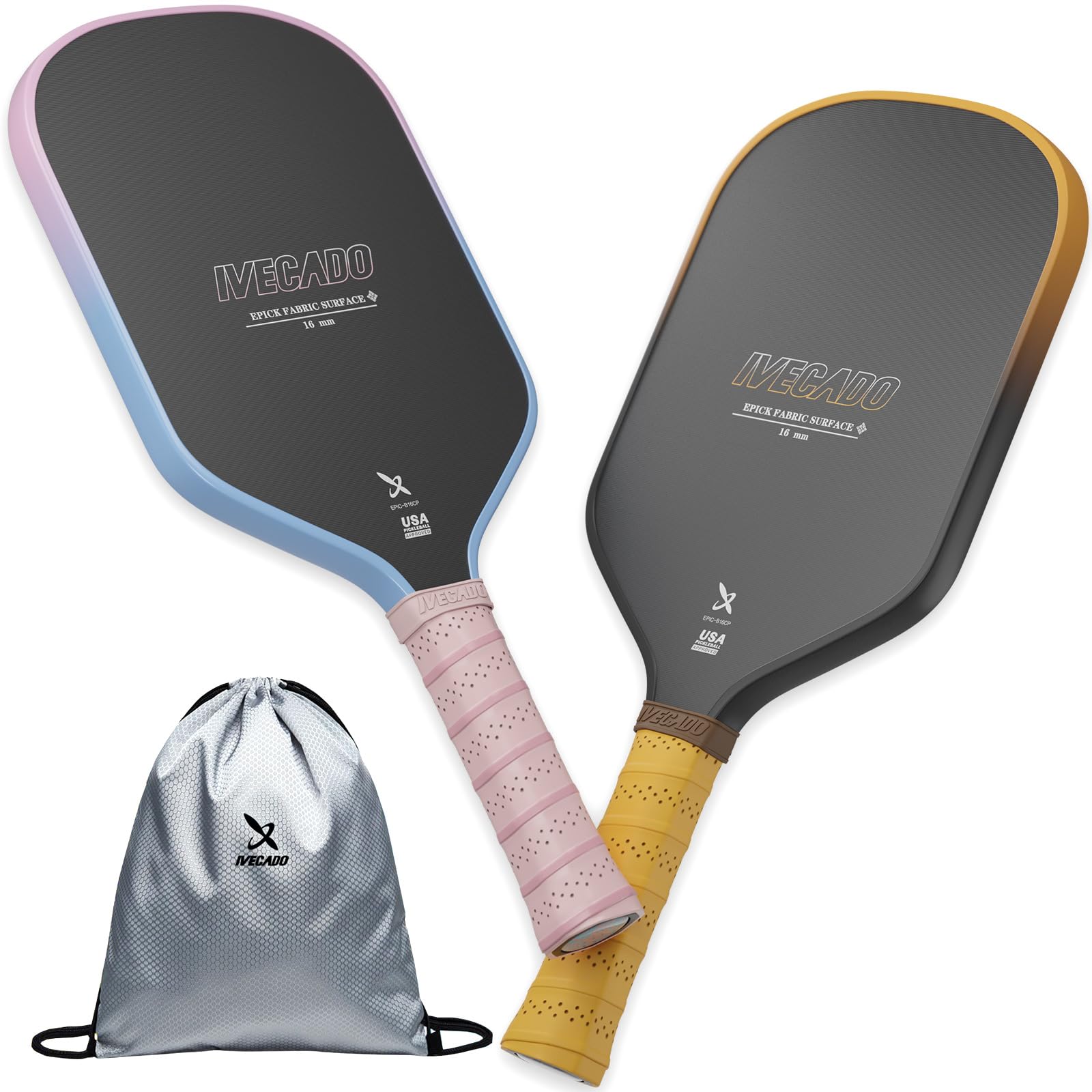 Pickleball Paddles Set of 2, Raw Carbon Fiber Pro Pickleball Paddle Racket USAPA Approved 16mm Core Black