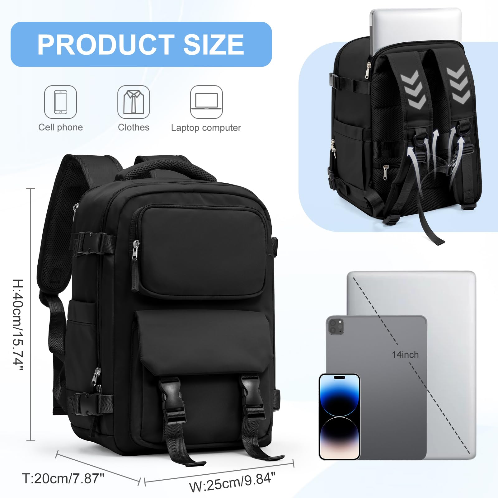 SZLX Zaino da viaggio grande da donna da escursionismo sportivo da esterno impermeabile da scuola casual laptop da 14 pollici con porta di ricarica USB scomparto per scarpe