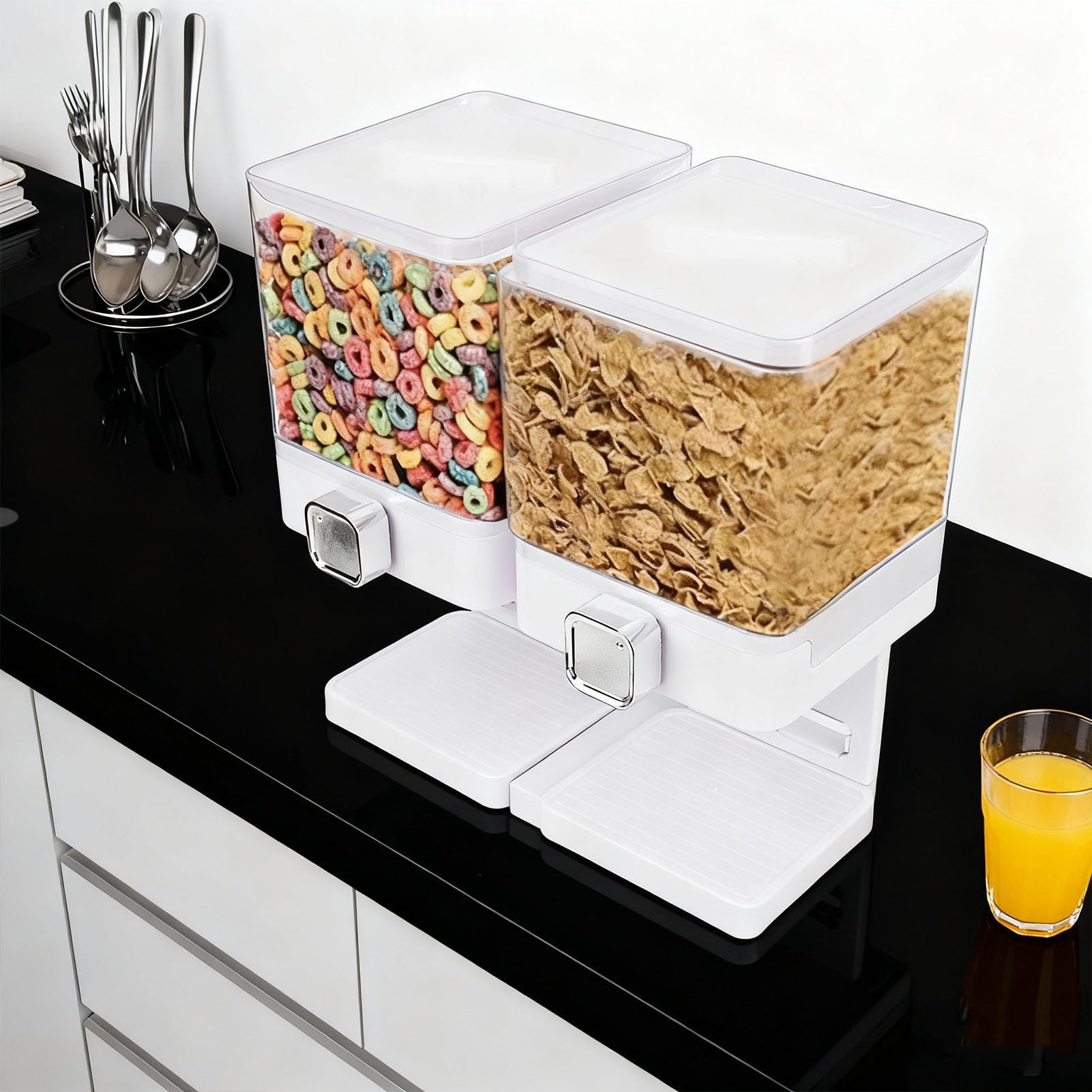 Dispenser per Cereali da Bancone, 2 Contenitori Ermetici per Alimenti Secchi da 3,7 Litri, Grandi Caramelle, Noci, Chicchi di caffè, Snack, per Dispensa Domestica (WHITE)