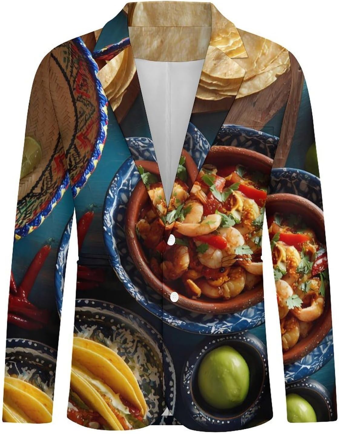 Mexican Inspired Food Variety Cultural Suit Jacket for Men Print Coat Jackets Dress Suits Party Wedding