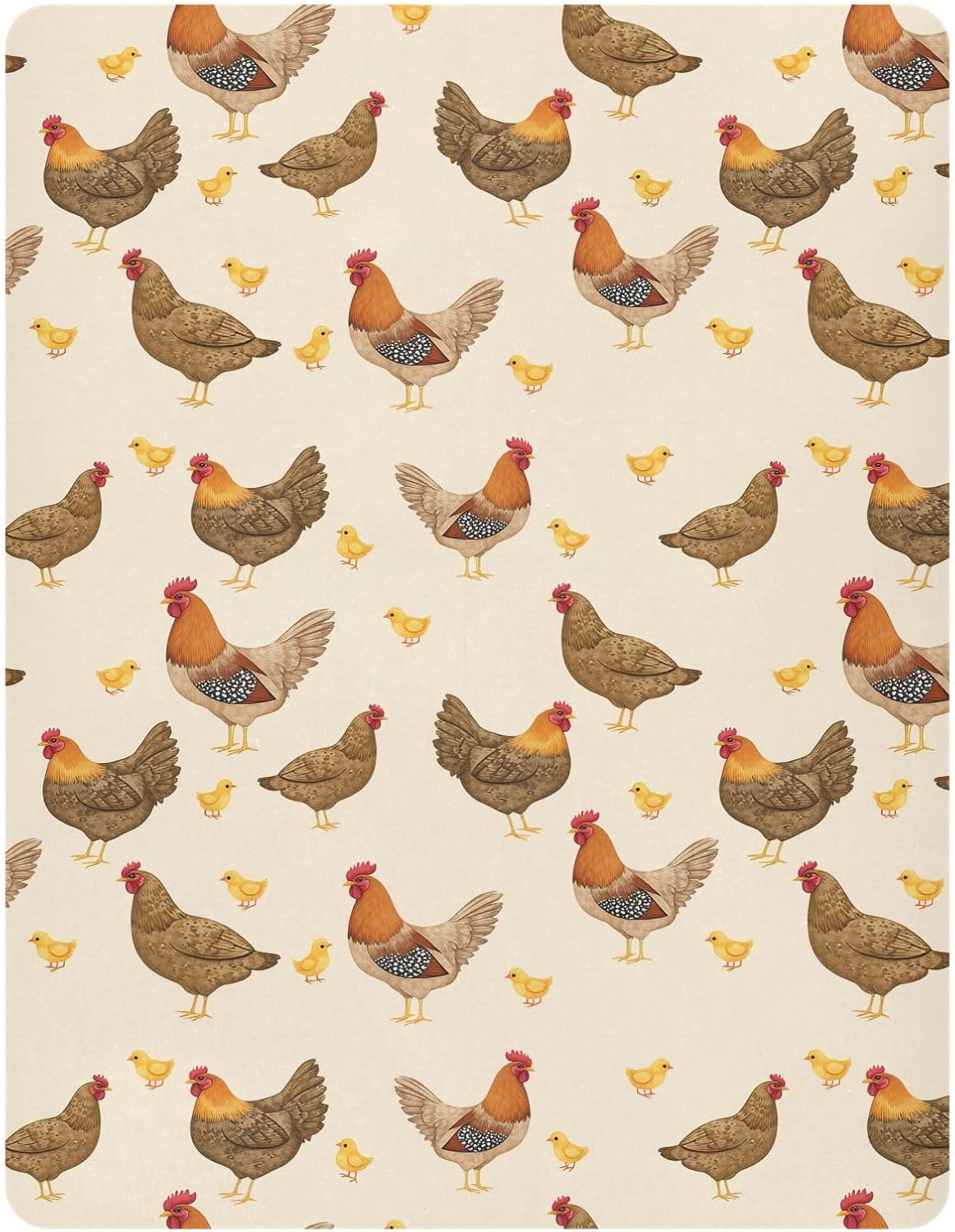 Pfrewn Crib Sheets for Boys Girls Hens Roosters Chickens Set Fitted Crib Sheet for Mini Crib Mattress Stretch Soft Toddler Baby Playard Sheet, 39x27x5IN