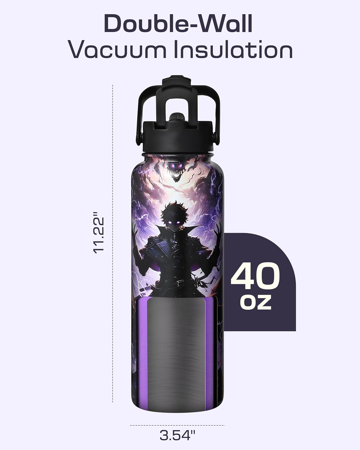 Anime Water Bottle 40 oz – Dark Realm Collector Edition, Insulated Stainless Steel Bottles with Straw for Men & Boys, Leakproof Teens & Kids Tumbler, Gaming Birthday Gift for Anime Fans Mens & Gamers