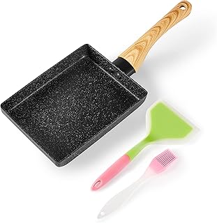HooJay Japanese Omelette Pan,5"×7" Nonstick Tamagoyaki Egg Pan,Rectangle Small Frying Pan with Silicone Spatula & Brush,Black