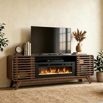 70 Fireplace TV Stand,Walnut