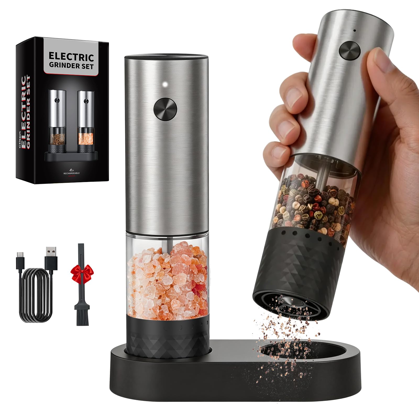 CIRCLE JOY Electric Rechargeable Salt and Pepper Grinder Set