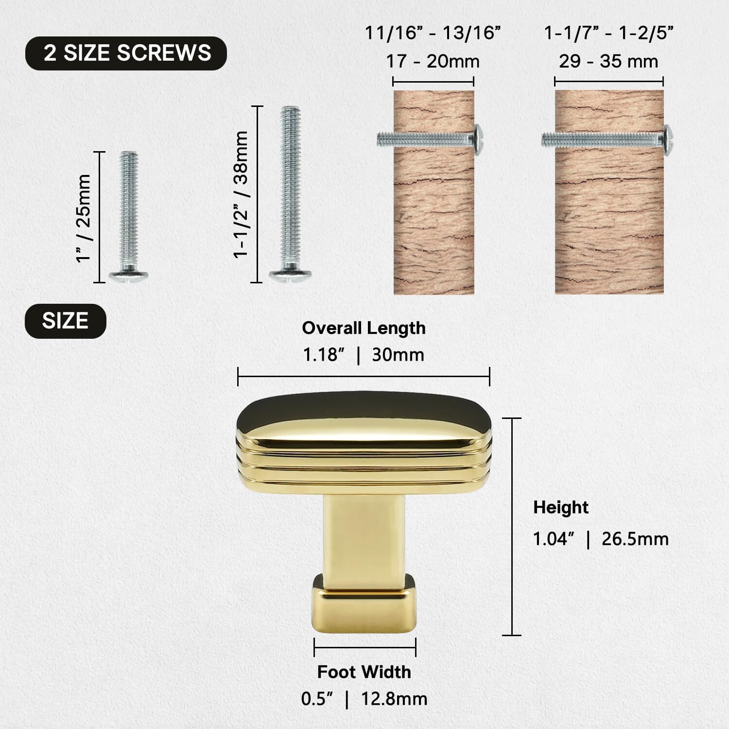 10 Pack Cabinet Knobs Polished Brass 1-3/16 Inch(30mm) Length Zinc Alloy Shiny Gold Square Knobs Drawer Dresser Kitchen Cupboard Bathroom Furniture Hardware