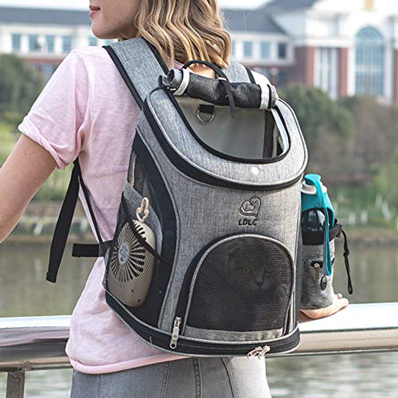 Tineer Mochila Perro Cachorro Bolsa con Malla para Perros medianos Grandes Perros, Bolsa de Viaje portátil para Mascotas para Caminar, Senderismo, Viajes al Aire Libre (L, Upgrade Negro)
