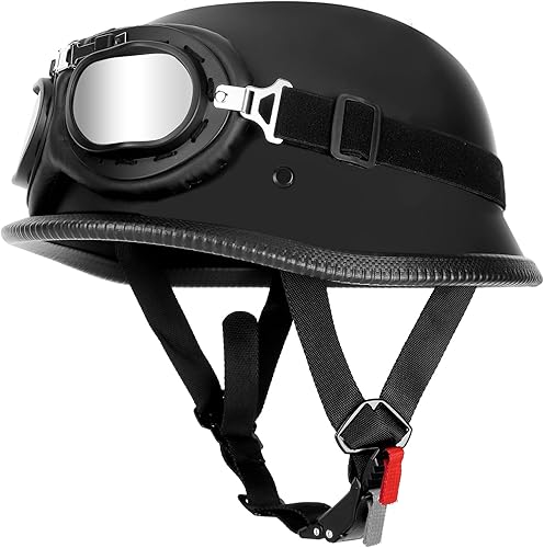 Casco de motocicleta de estilo alemán, casco vintage de media carcasa para adultos, hombres y mujeres, aprobado por DOT, casco retro con gafas