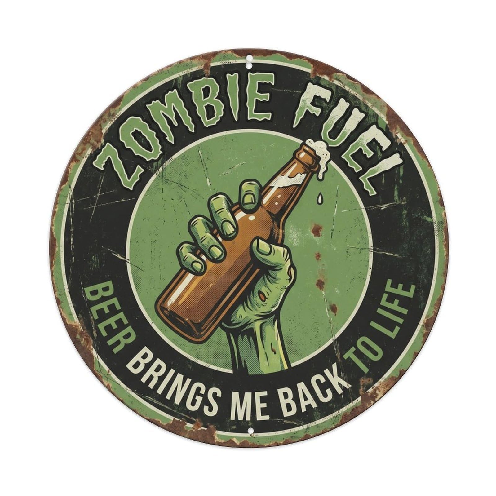 Retro Bar Style Zombie Undead Basement Beer Metal Tin Sign Plaque Wall Decor for Cafe, Club, Garden Round Metal Poster 8x8Inch