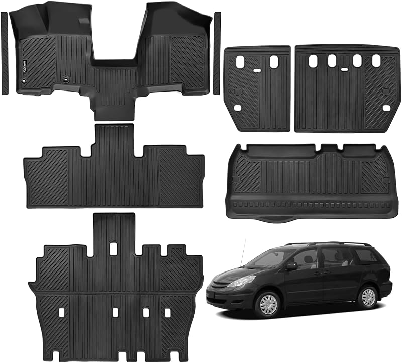 Kit de tapetes automotivos em TPE para Toyota Sienna 2004 a 2010, versão de 7 lugares, preto