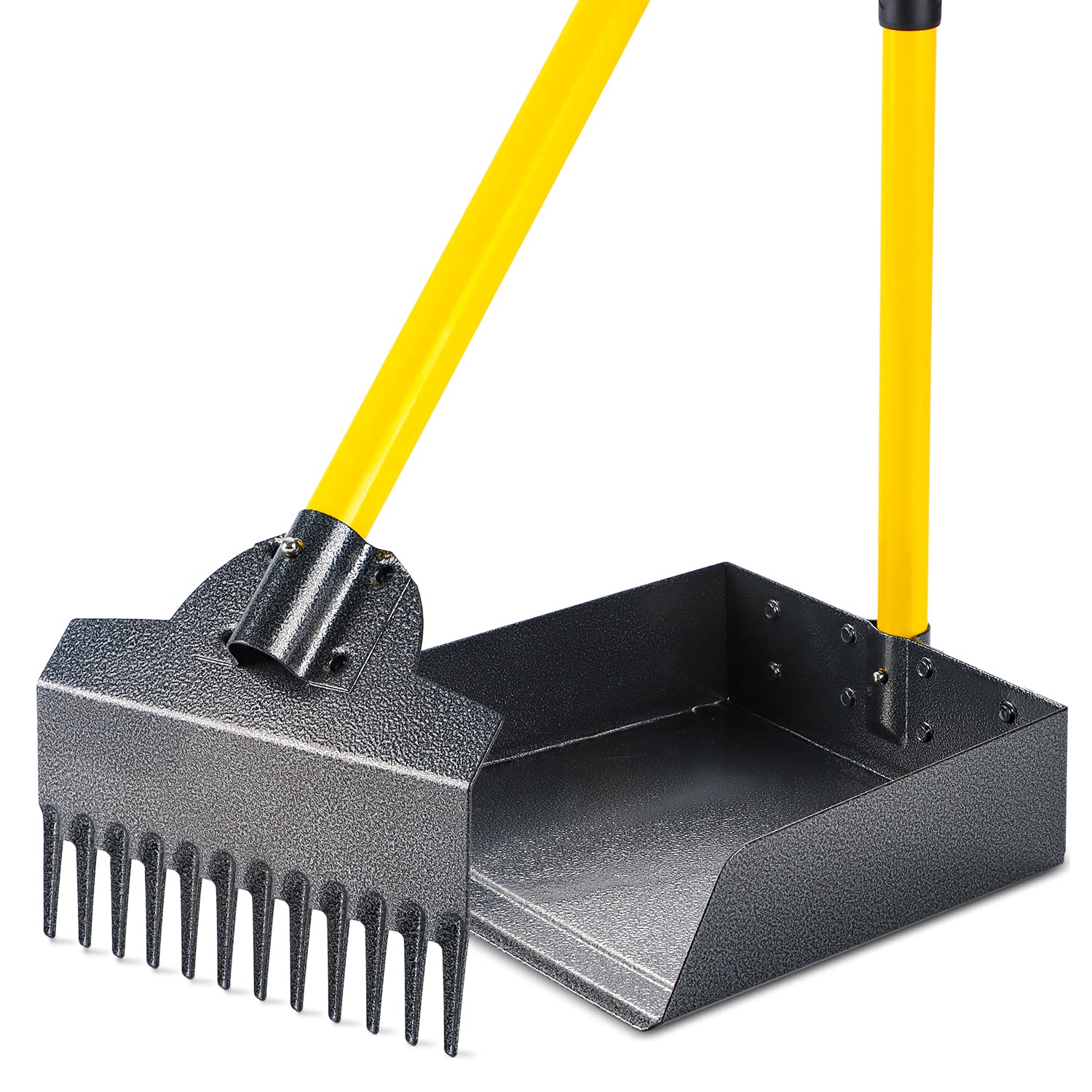 LUFFWELL Pooper Scooper, 41.8” Dog Pooper Scooper for Large Dog with Long Adjustable Handle, Heavy Duty Poop Scoop for Large Dogs, Metal Rake Tray Spade Great for Gravel, Dirt (M-New Spade with rake)