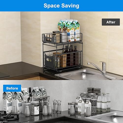 Miniatura 3 de Organizadores y almacenamiento para debajo del fregadero, 1 paquete de organizadores de metal para debajo del gabinete con cajones deslizantes,
