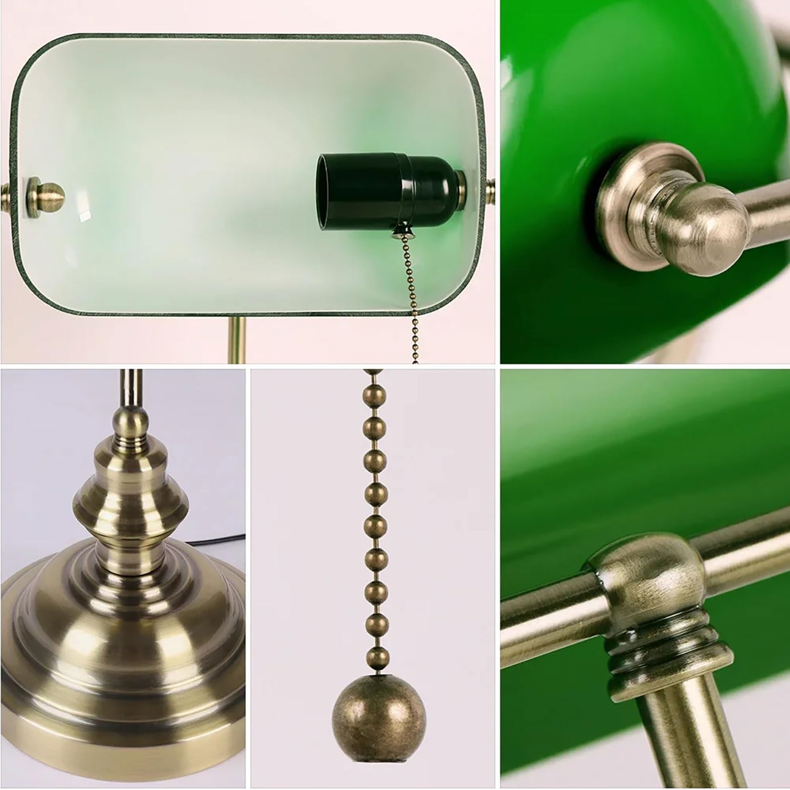 Lampada Banchieri, Lampada Da Scrivania In Vetro Verde Con Interruttore A Catena, Lampada Da Biblioteca Vintage Con Base In Ottone Per Ufficio Domestico, Sala Studio, Pianoforte(Blue)