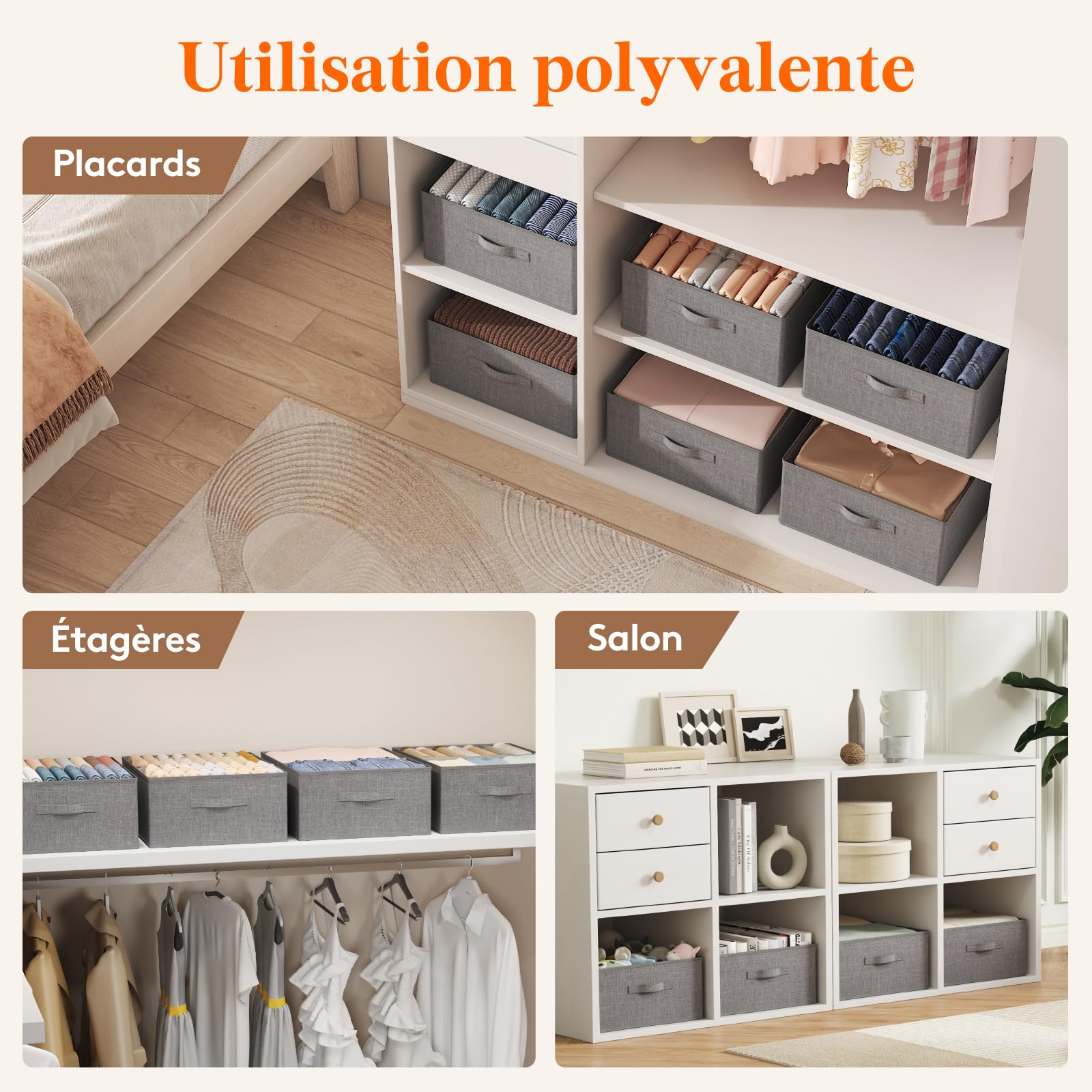 Lifewit Boite Rangement Vetement, Rangement Armoire Placard Pliable, Organisateur Tiroir Vetement avec Cloison Amovible, Rangement Dressing, Casier de Rangement, 40L (50 x 40 x 20 cm), Lot de 6