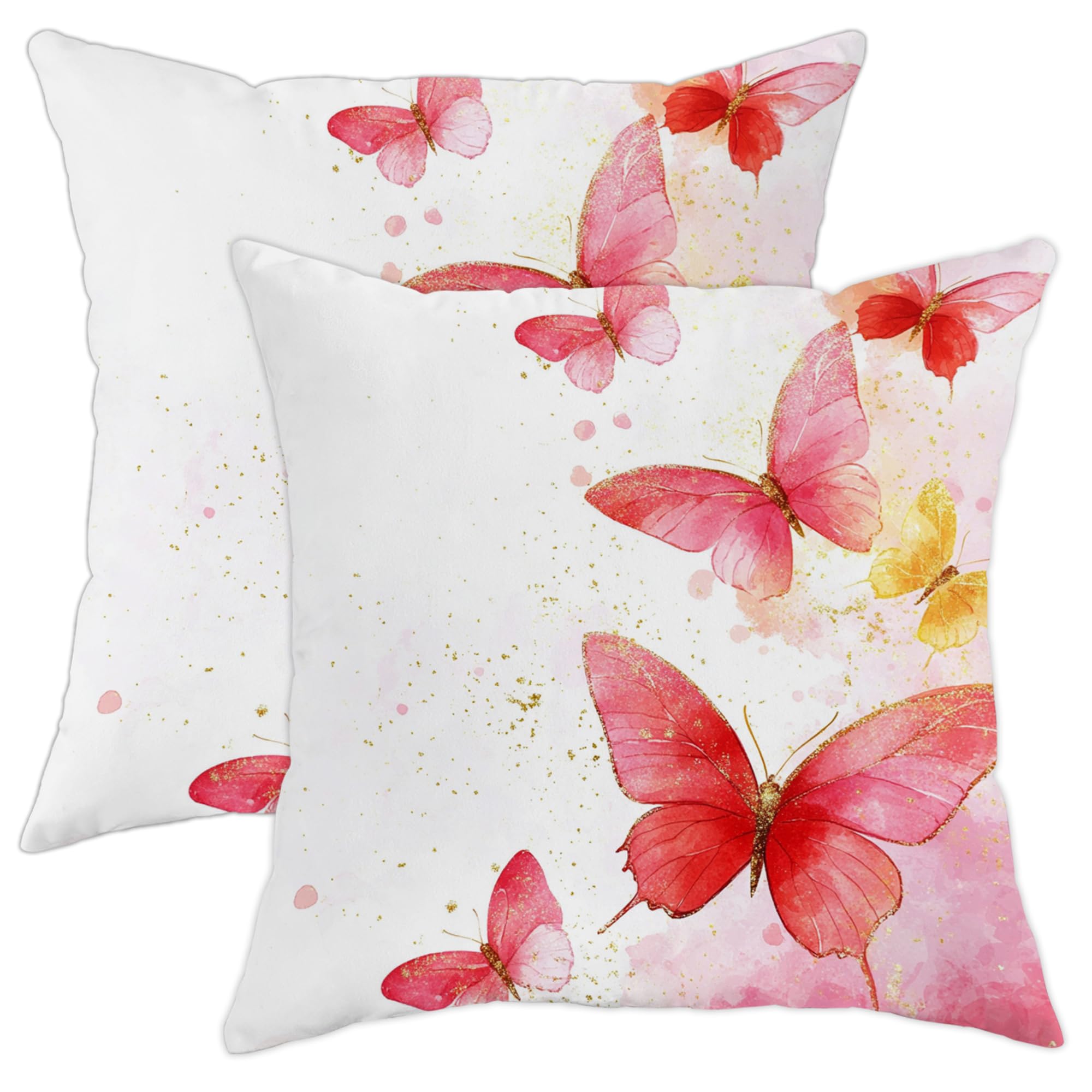 GDHBLING Peach Cute Butterflies Throw Pillow Covers 18x18 Set of 2, Soft Cute Kawaii Kids Pillow Cases Kit with Zipper, Fun Girls Boy Velvet Decor for Couch Sofa Living Room Bed