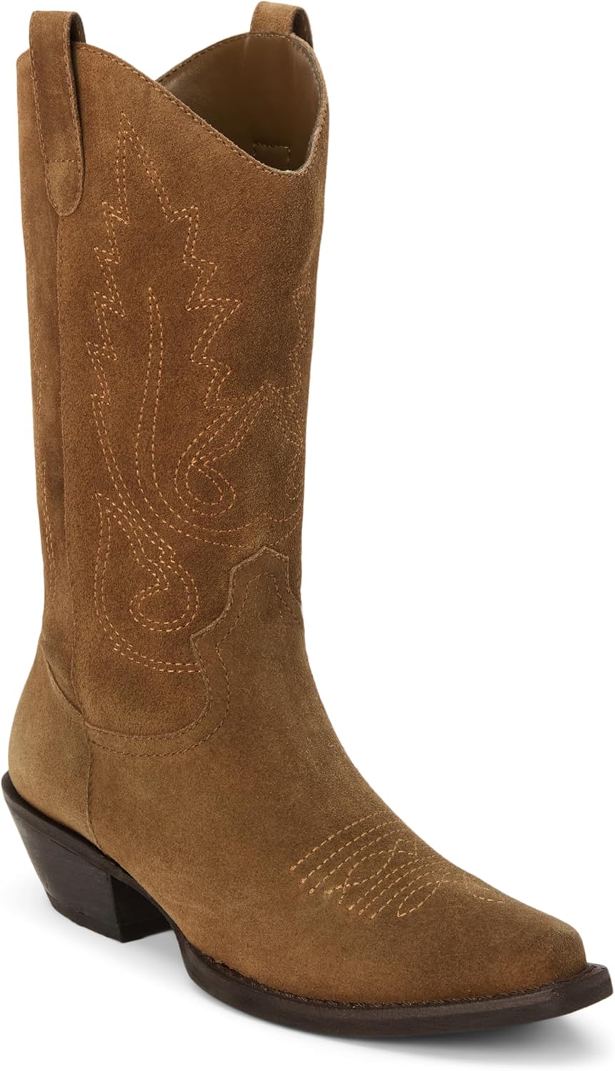 Coconuts by Matisse Womens Gaucho Embroidered Snip Toe Casual Boots Mid Calf Low Heel 1-2" - Black 9.5 Brown