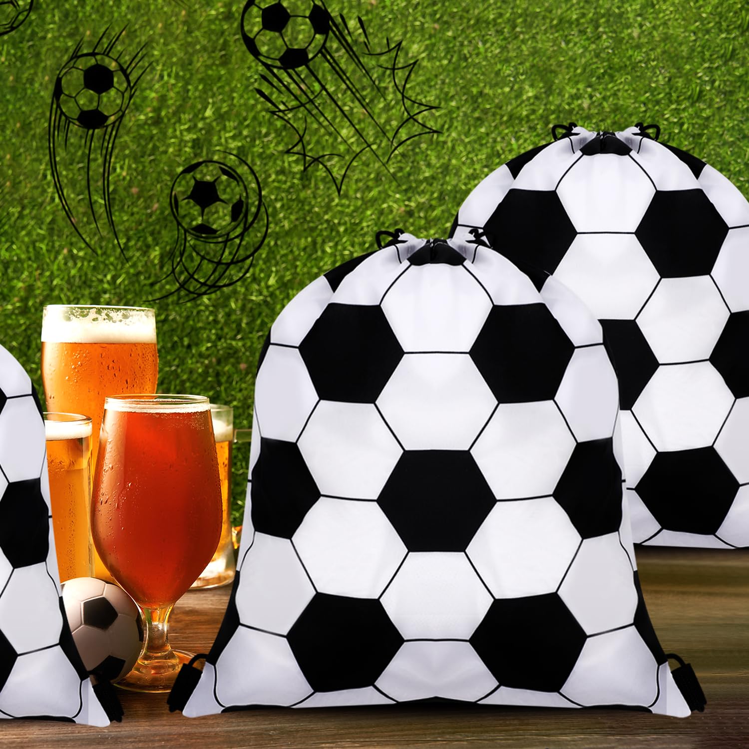 24 Pièces Sac de Cadeau de Fête de Football, 34 x 27cm Sac à Dos avec Cordon de Serrage Sachets Cadeau Foot Friandises Sac de Cadeaux pour le Thème du Sport Fête d'Anniversaire Fournitures