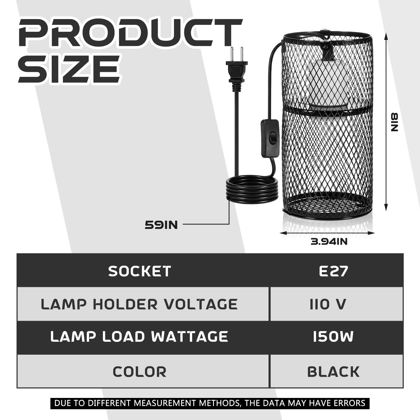 2 paralumi termici per rettili con emettitore di calore in ceramica da 150 W, anti scottatura, gabbia a rete, protezione per rettili, lucertola, pulcino, serpente, pulcino, lampadina non inclusa