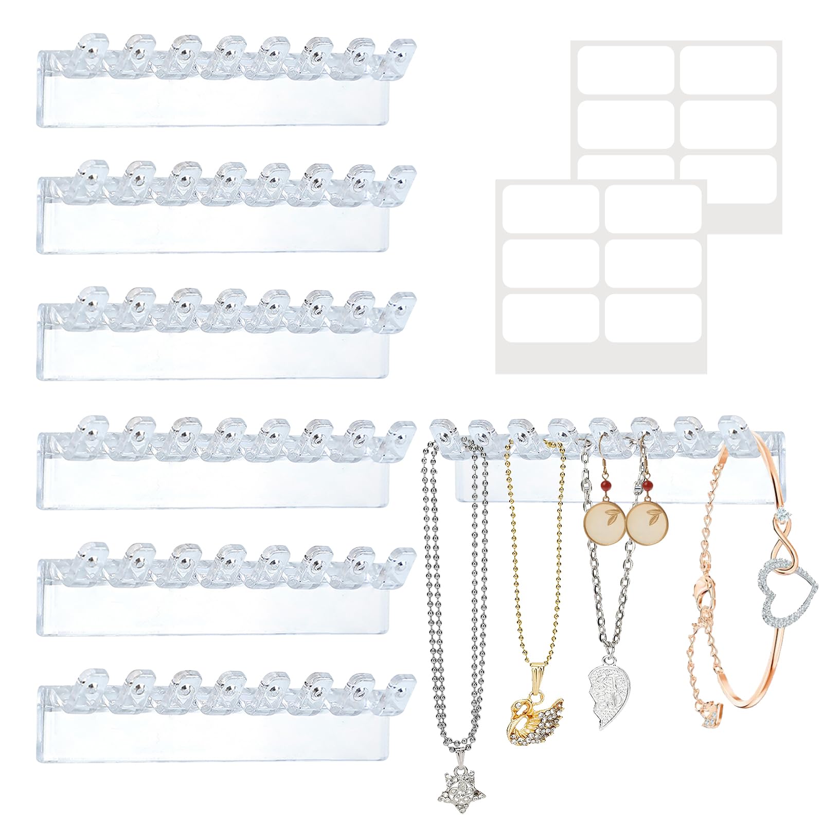 Jadin Ketten aufbewahrung, 6 Stück Schmuckaufbewahrung wand, Selbstklebende kettenständer, Langlebig und platzsparend, Zur lagerung von Halsketten, Ohrringen und anderem Schmuck (Transparent) Fashion