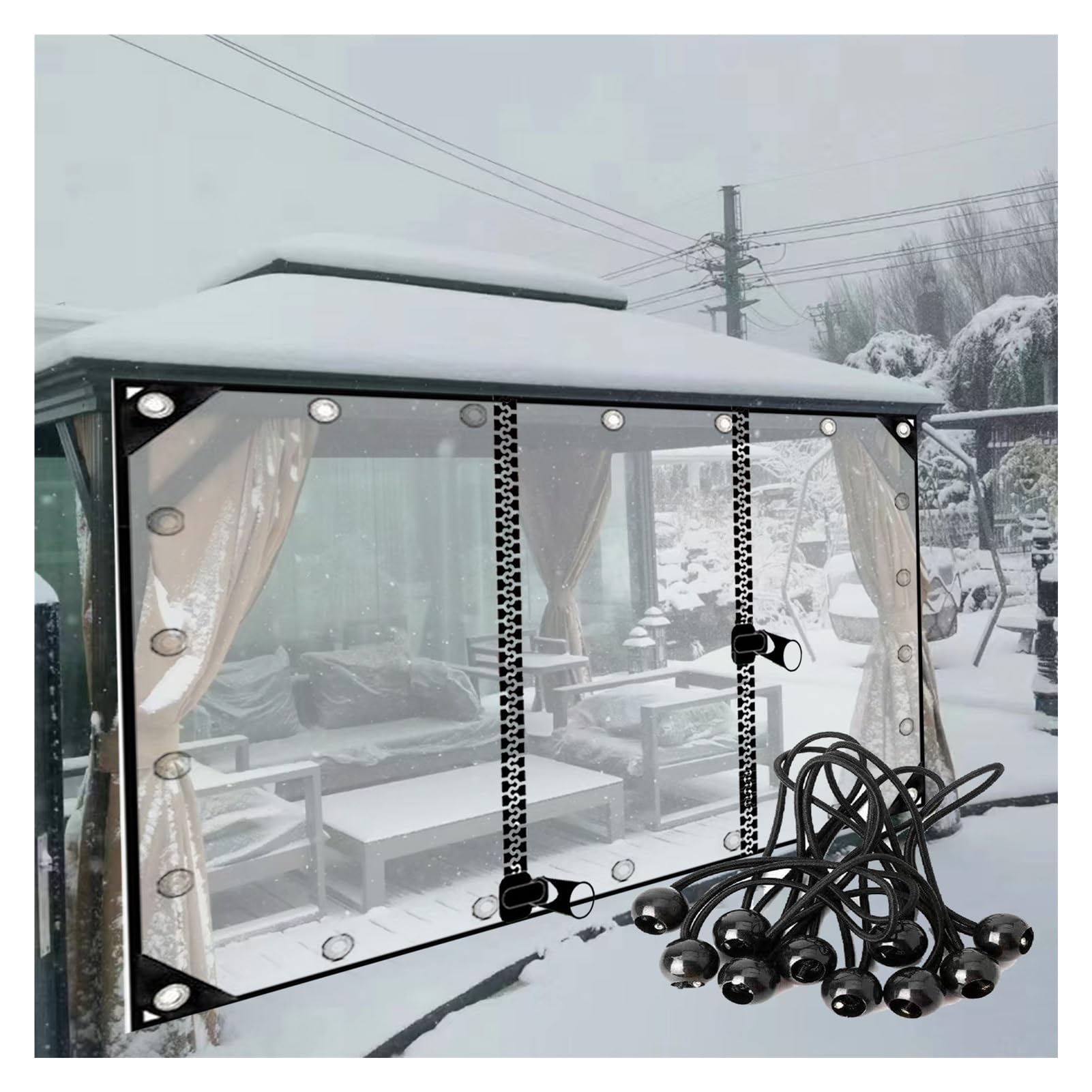 Telone Impermeabile in PVC con Cerniera,Telone Trasparente Pannelli Laterali,Teloni Protettivo Multiuso per Pergola Gazebo Veranda (1.5x7m/4.92x22.96ft)