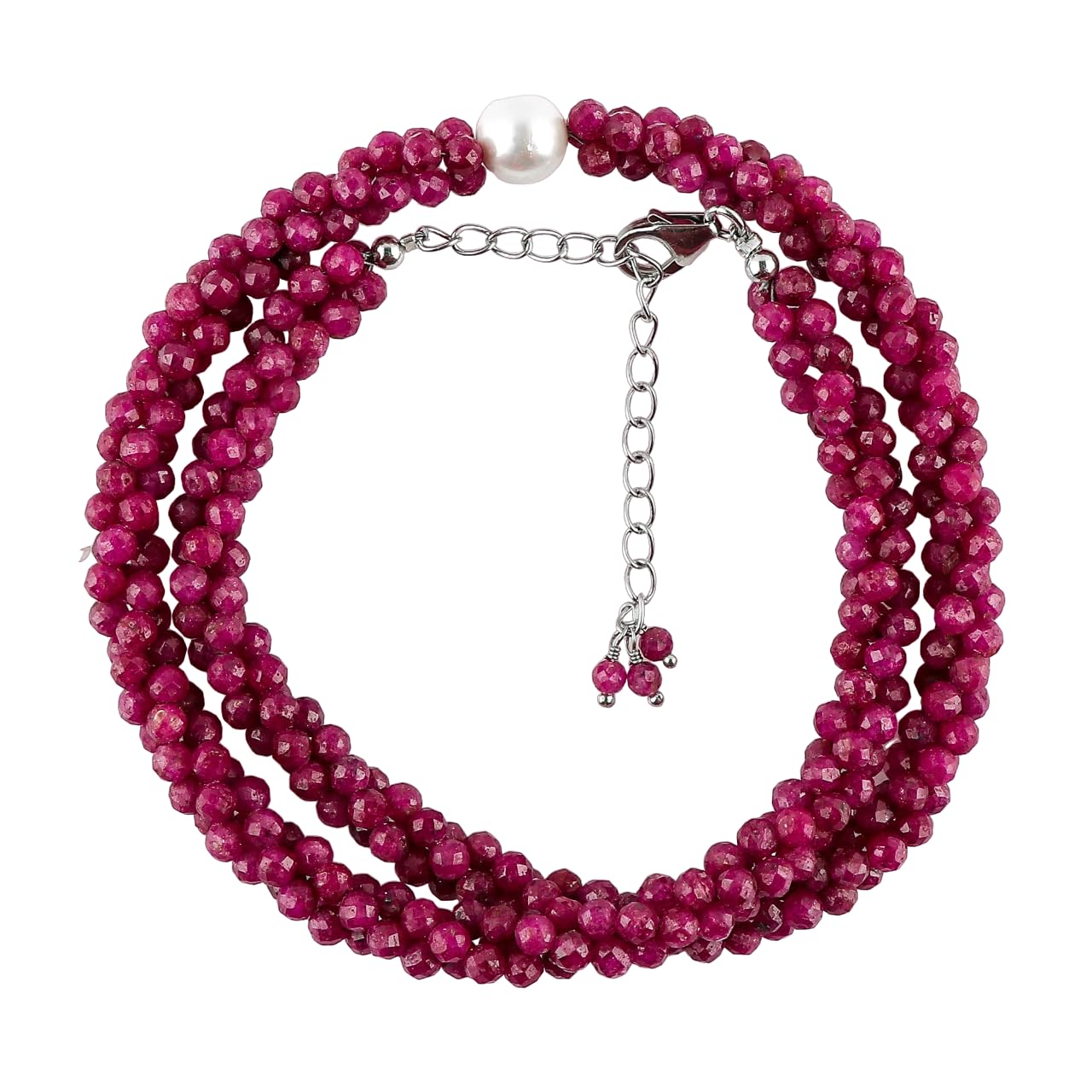 CRYSTALIS Birthstone Ruby Stone Necklace, Choker, Beads & Pearl, Natural Beaded Crystals, Chakra Healing Gemstone, Women Jewelry, 925 Sterling Silver 18 inch, Fairy, Hippie, Goddess, Ethnic, Bohemian - Image 2