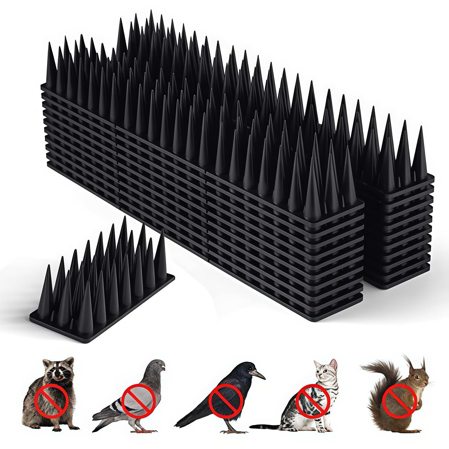 Photo 1 of BORHOOD Bird Spikes, 20 Pack Pigeon Deterrent for Small Birds Raccoon Cats Defender for Outside to Keep Squirrel Away, Plastic Fence Spike for Railing and Roof-Black