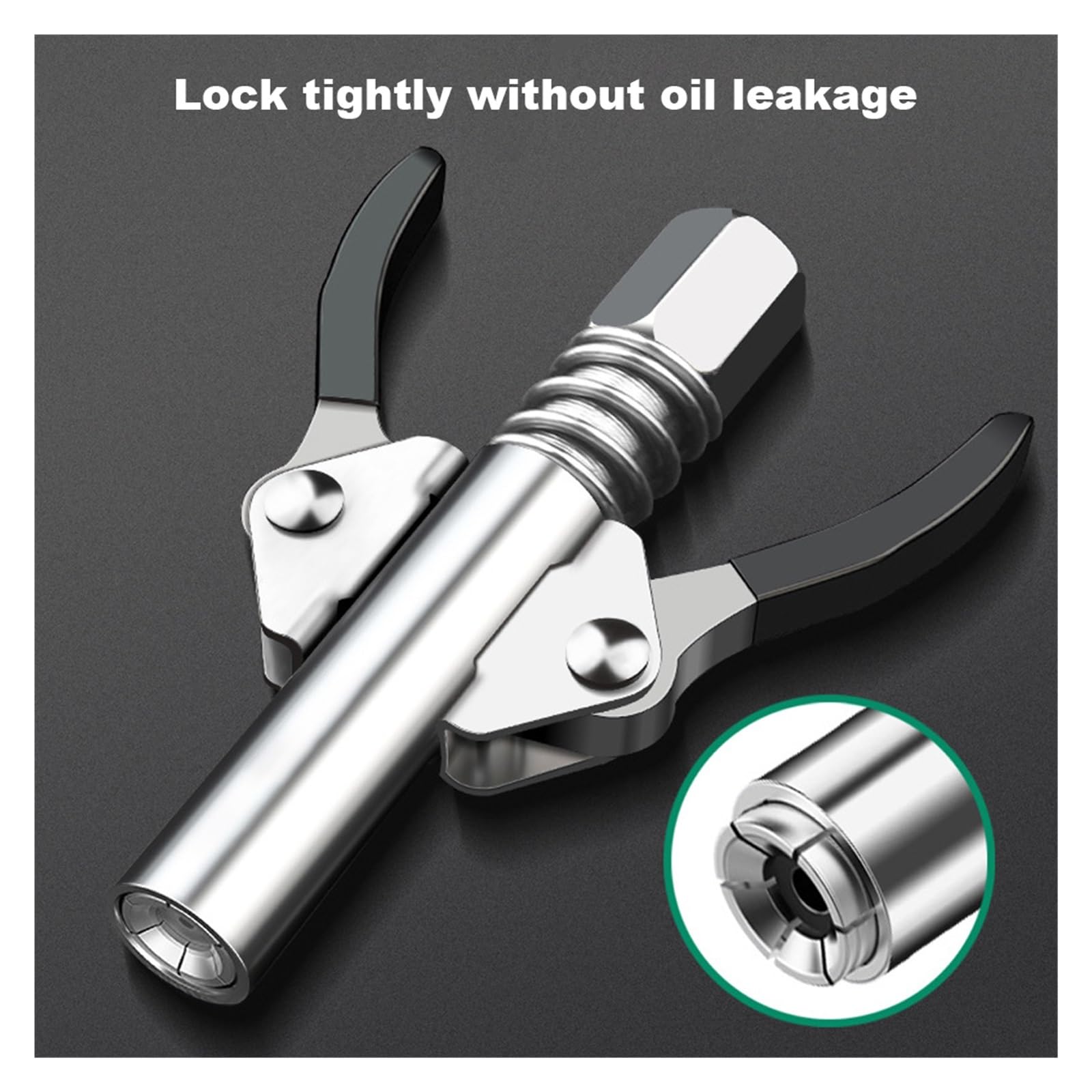 Pistola engrasadora con empuñadura de Pistola de Servicio Pesado Acoplador de Grasa de Bloqueo de 10000 PSI, Puntas de Pistola de engrase de Doble Mango con Manguera de Resorte de 30cm