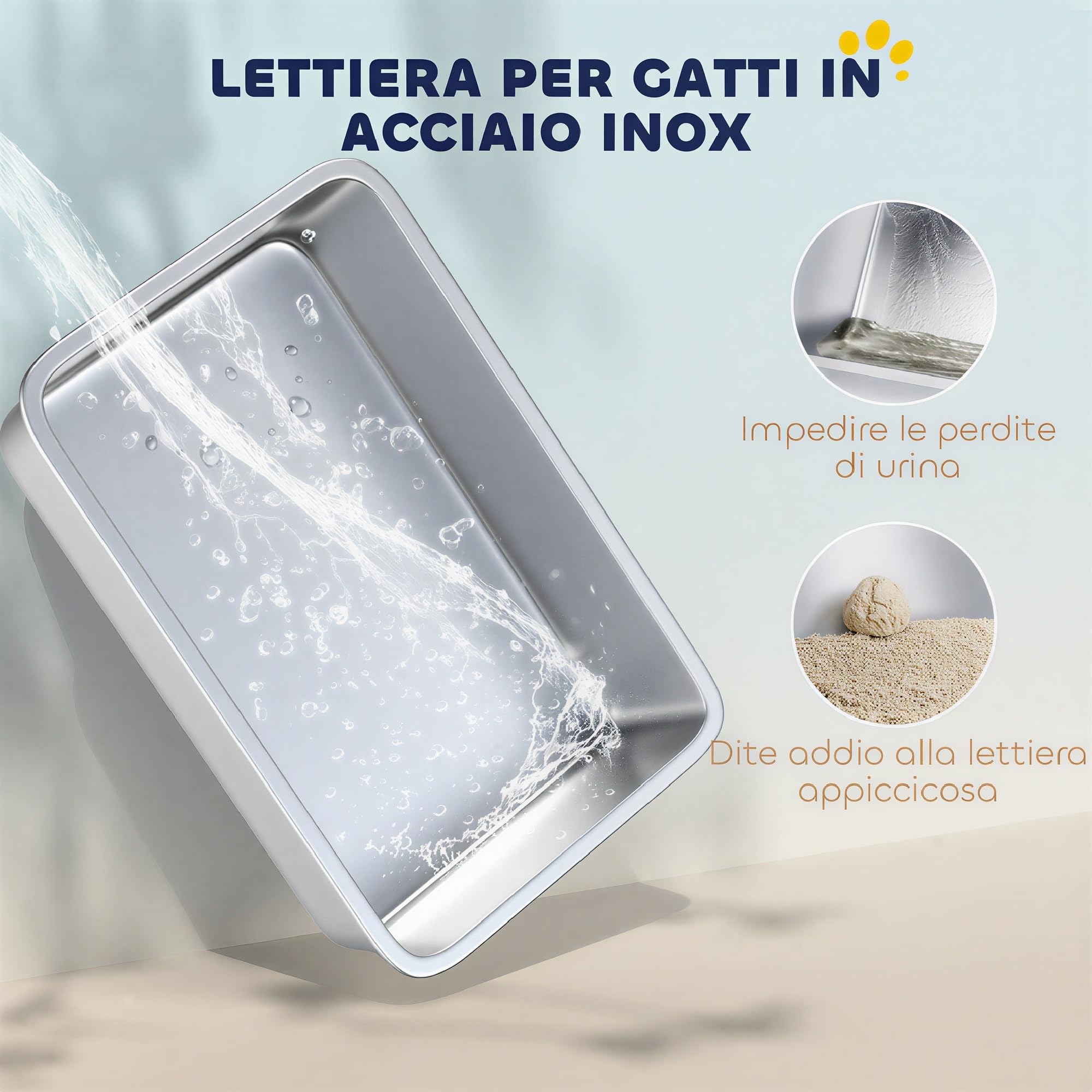 PawHut Lettiera Gatto Chiusa XL in Acciaio Inox 60.5x40.5x45cm Bianco | Con Coperchio, Toilette per Gatti 36L con Pareti Alte, Paletta, Tappetino Raccogli-sabbia
