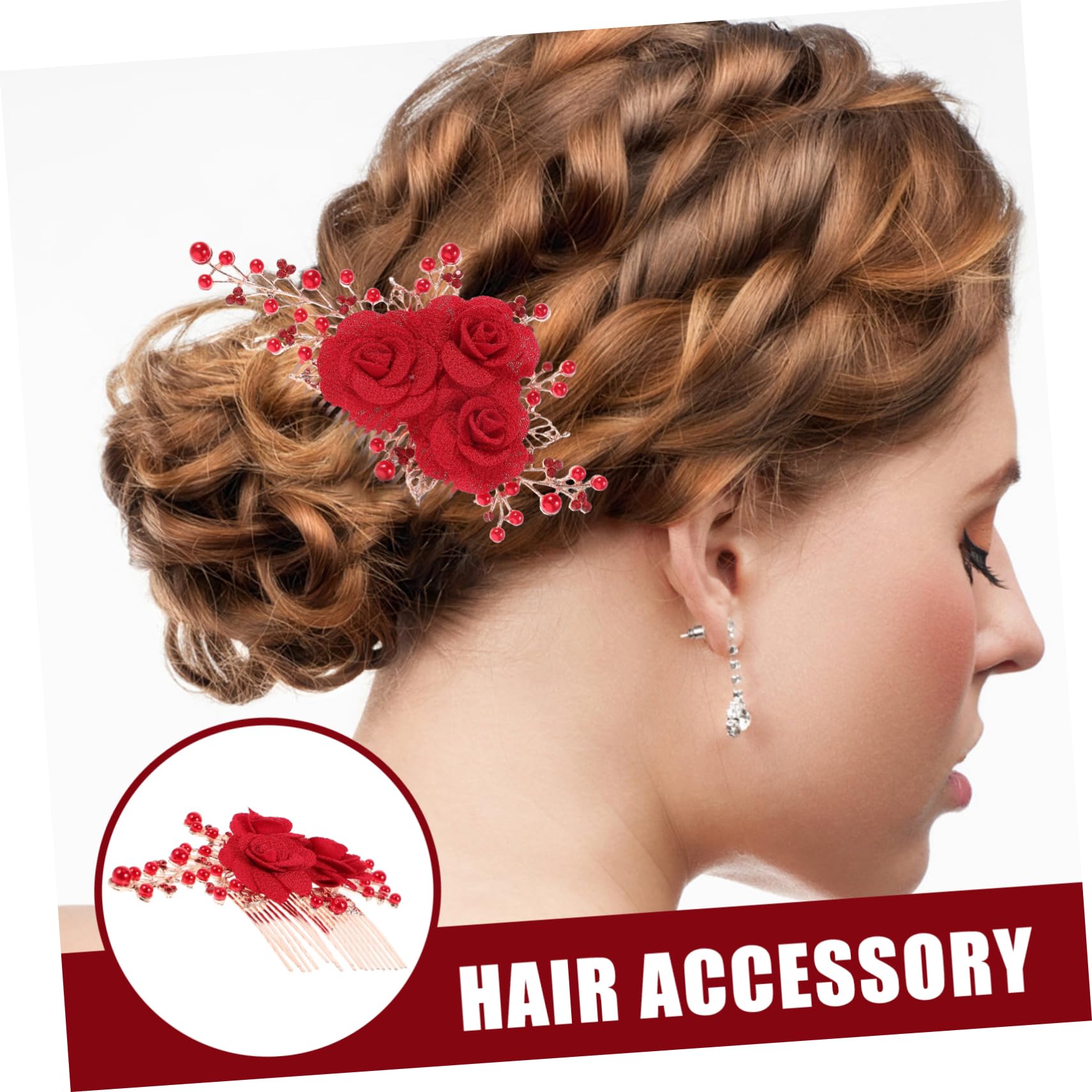 MAGICLULU 4 Roter Haarstecker Haarkamm Hochzeit haarschmuck Haarspangen Haarnadel Haarklammer Haaraccessoires Haarkamm aus Handbuch Kopfbedeckung Rose Braut