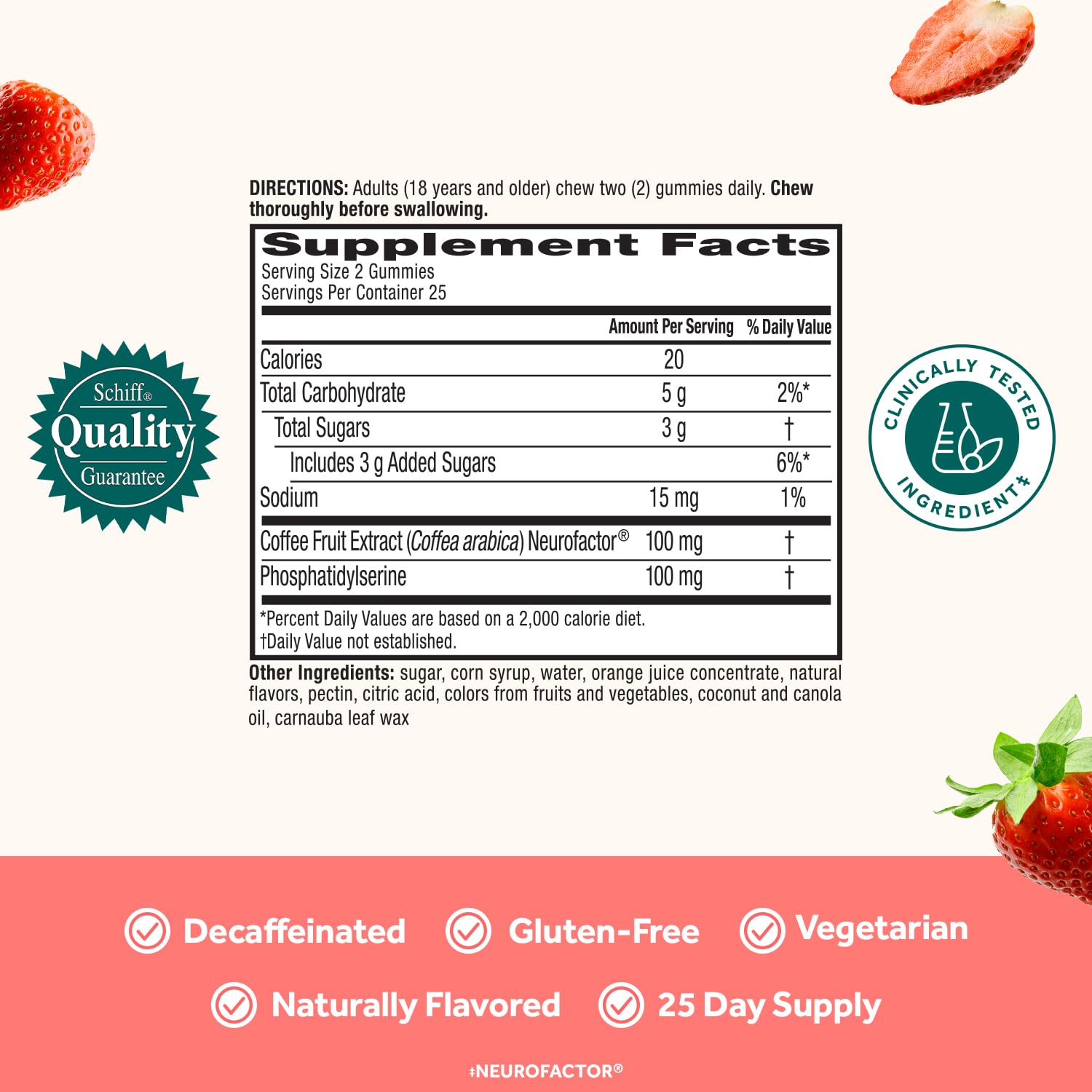 NEURIVA Original Brain Supplement for Memory, Focus & Concentration with Clinically Tested Nootropics Phosphatidylserine and Neurofactor, Strawberry Flavor, 50 Gummies (2 Pack) — Amazon image 3