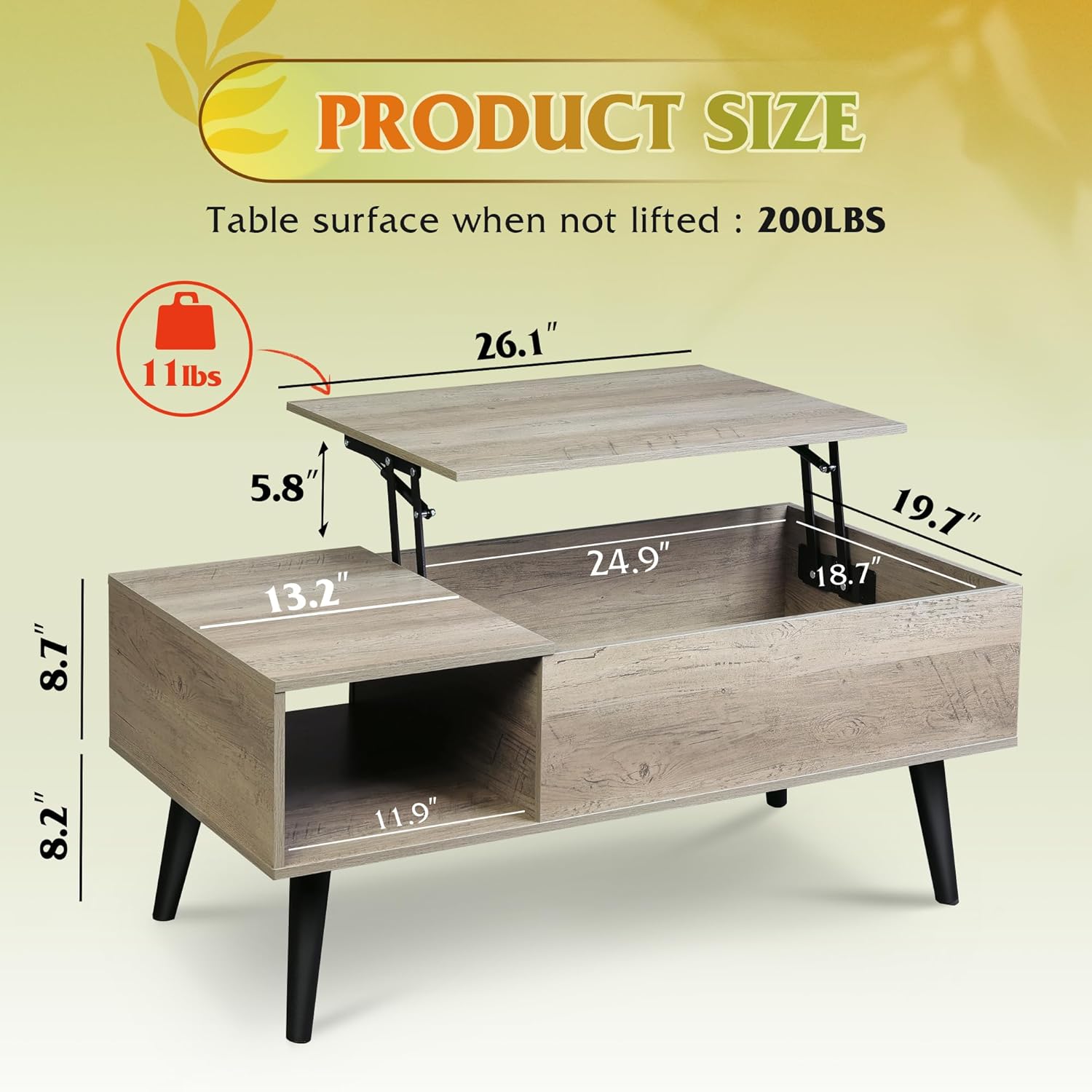 WLIVE Coffee Table, 39" Lift Top Coffee Table with Hidden Compartment, Small Rising Wooden Dining Center Table for Home Living Room, Office, Greige