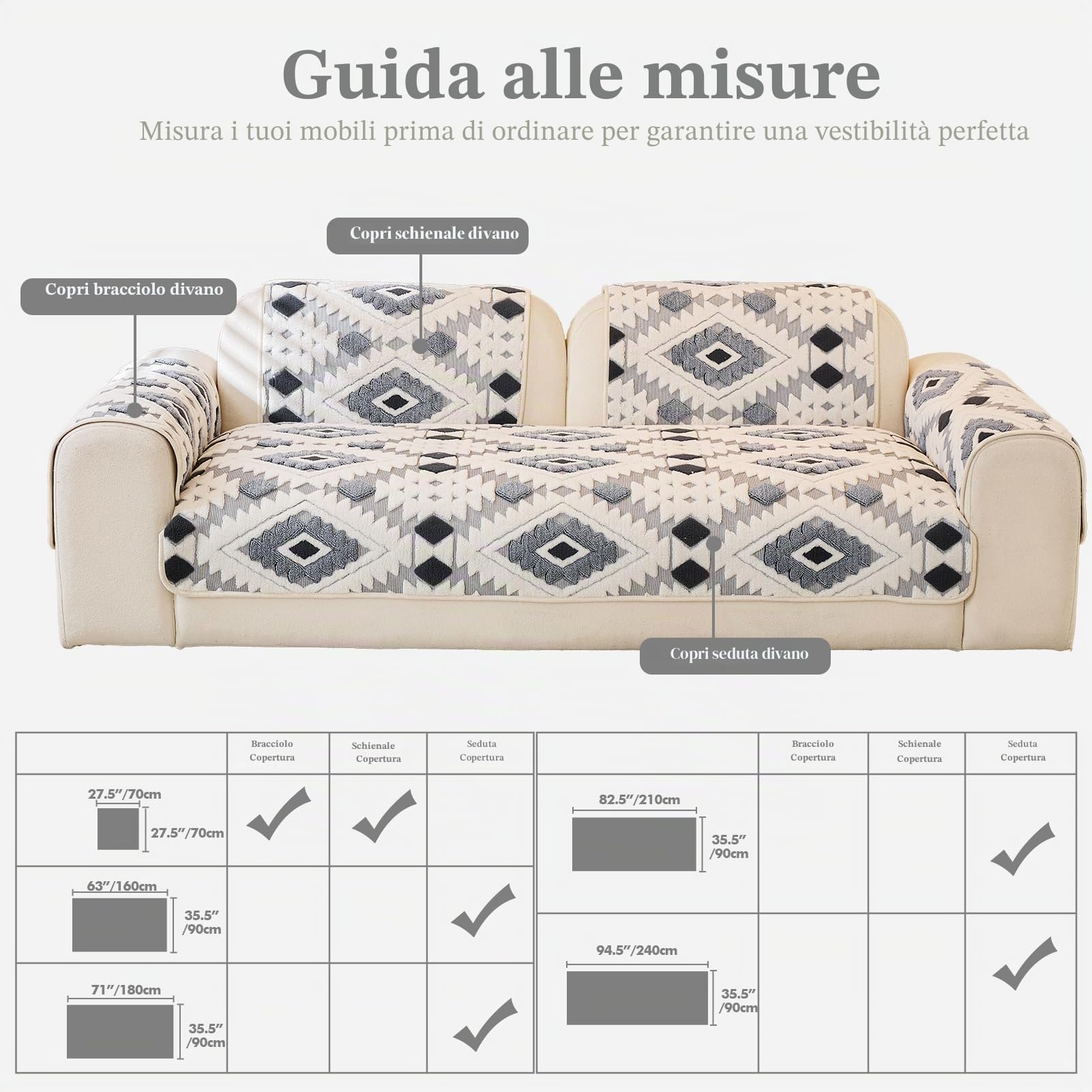 WEYOND Copridivano 2 3 4 Posti con Braccioli, 90 x 240 cm, Grigio Scuro | Copridivano Antigraffio Gatto, Copridivano Antiscivolo, Sofa Cover Lavabile, 1 Copriseduta in Pile
