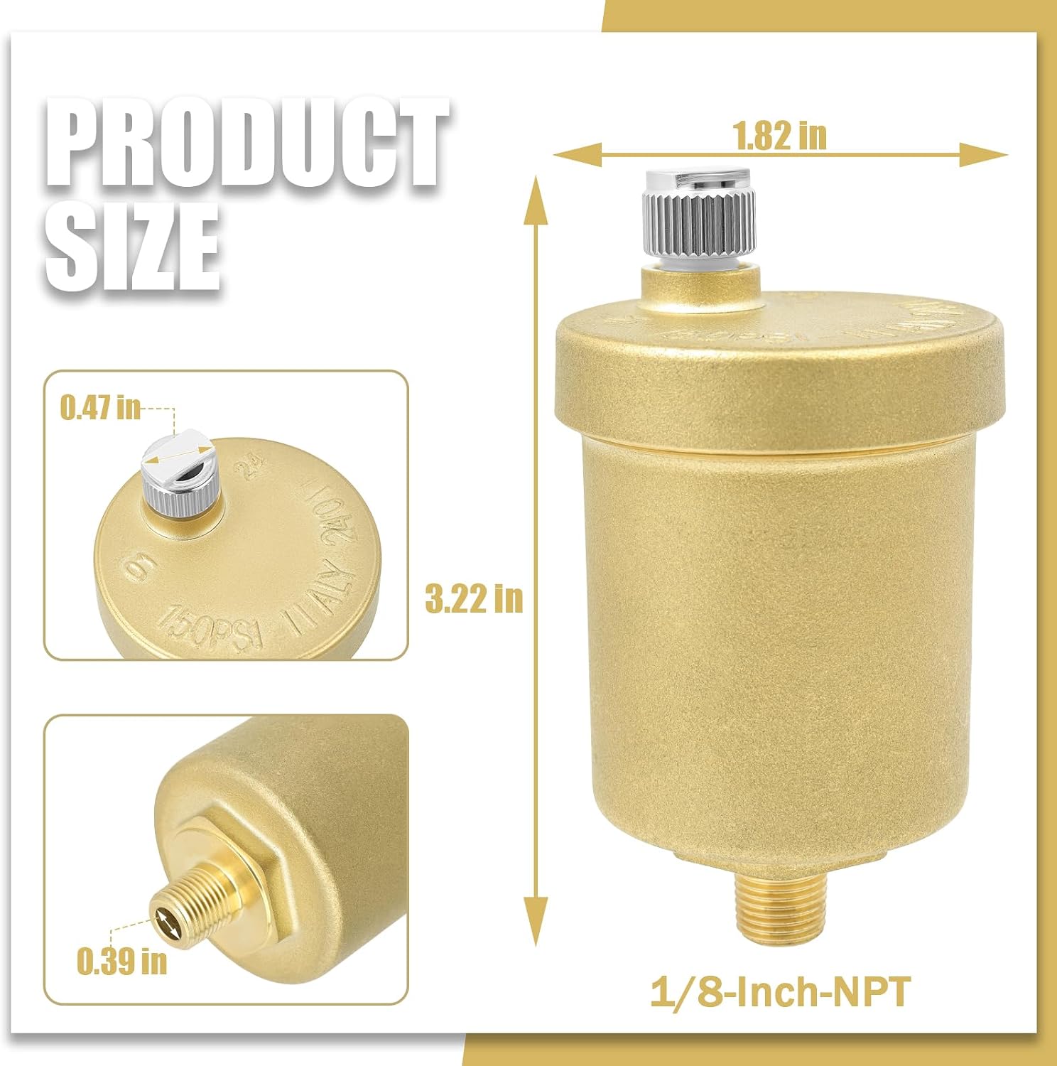 400-4 1/8" NPT Automatic Float Air Vent for Boiler Hydronic Heating | Fits 1/8" NPT Expansion Tank Ports - Standard thread for Taco 400-4 replacement in hydronic heating systems