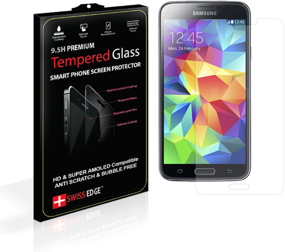Tempered Glass Screen Protector By Swiss Edge - 9.5H Military Grade Super Crystal Clear For Samsung S5