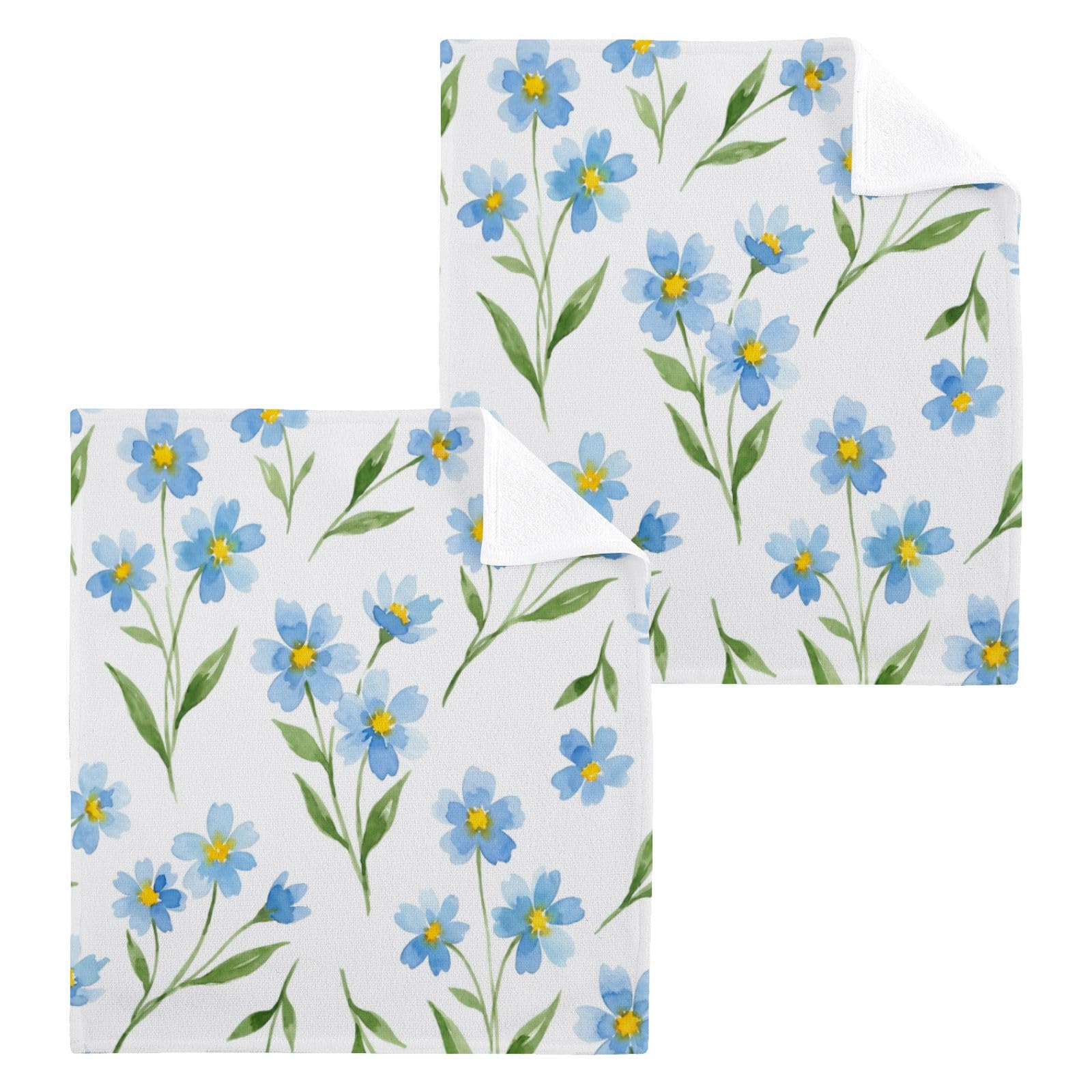 BOESI Blue Daisy Pattern 12x12in Cotton Washcloth,Face Towel