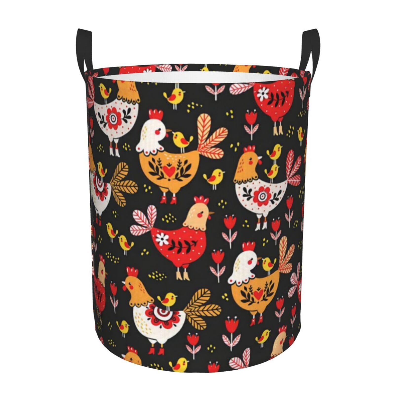 S Circular Hamper – Collapsible Cute Rooster Chickens Print Laundry Basket
