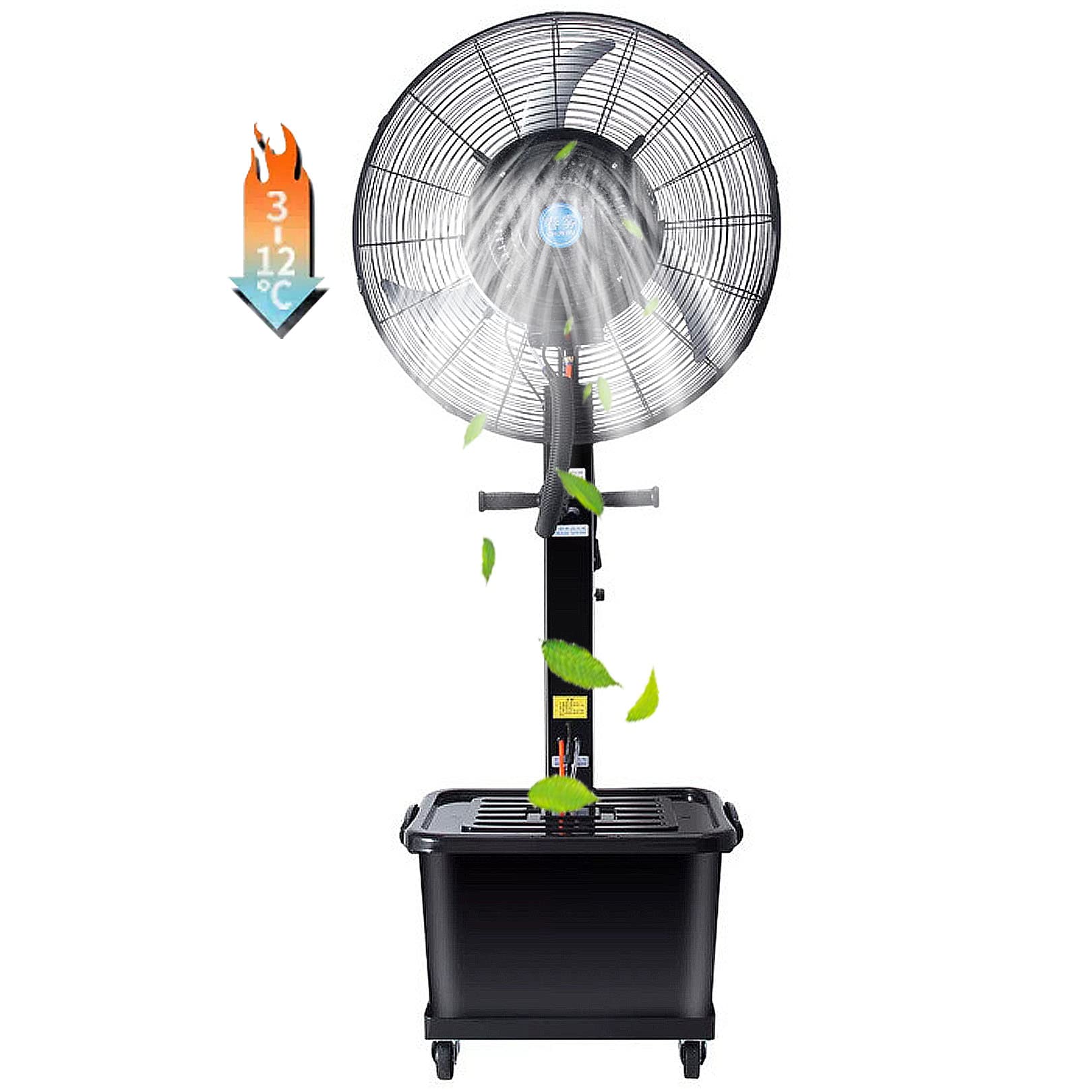 JKJZSALJ Black Misting Fan Outdoor,Pedestal Fan With Mist,3 Speeds,90°Oscillation,11.5 Gallon Tank,Cooling Fan For Patio,Garden,Backyard,71Cm/28In,71cm/28in
