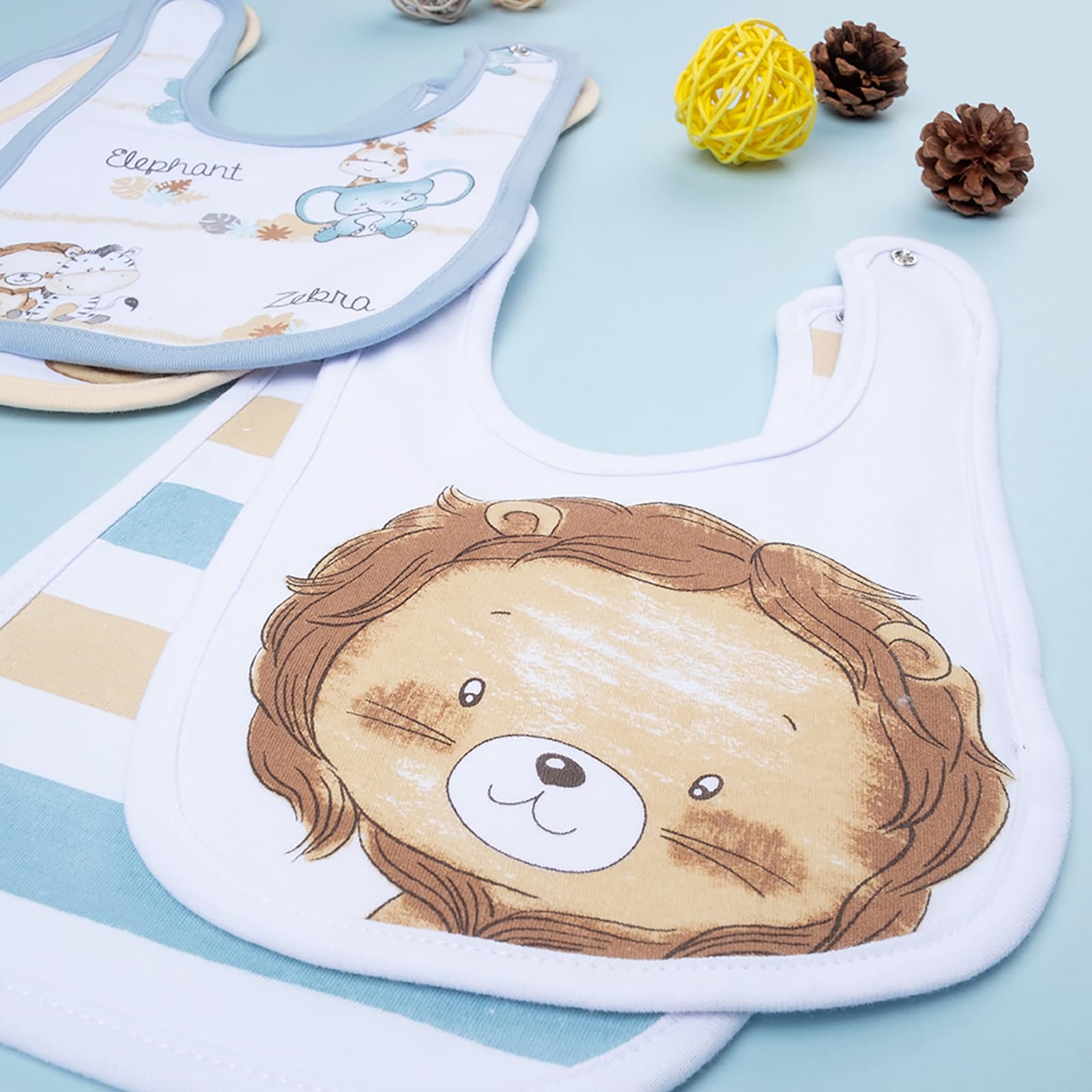 Prenatal Set 5 Bavaglini Per Neonati 100% Cotone Morbido Assorbente Chiusura Bottoncino Unisex 0-24 Mesi