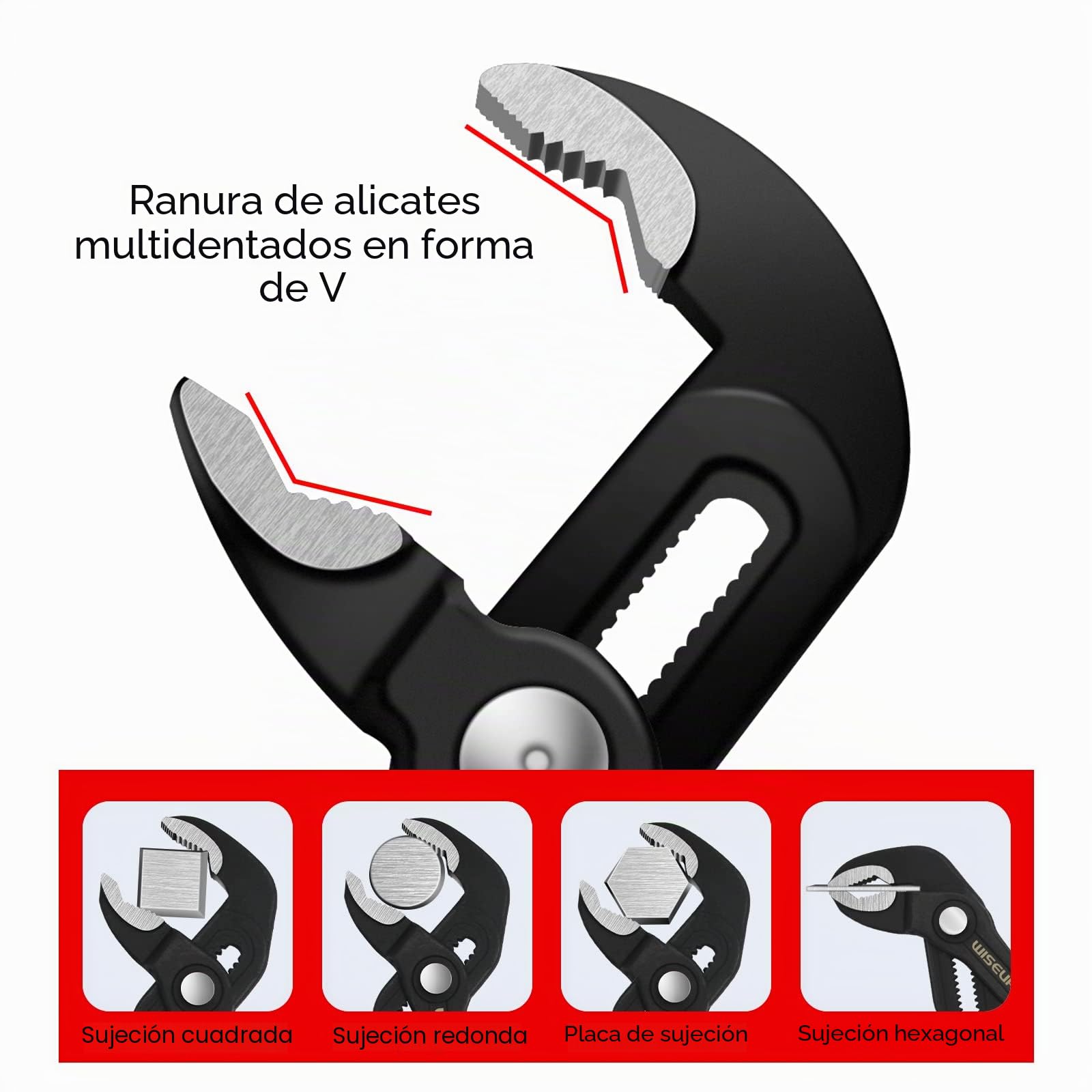 WISEUP Alicate Extensible de Pico Loro, 305 mm alicates, pico loro de material CR-V, tenazas de bomba de agua antideslizantes ergonómicas, herramientas fontaneria
