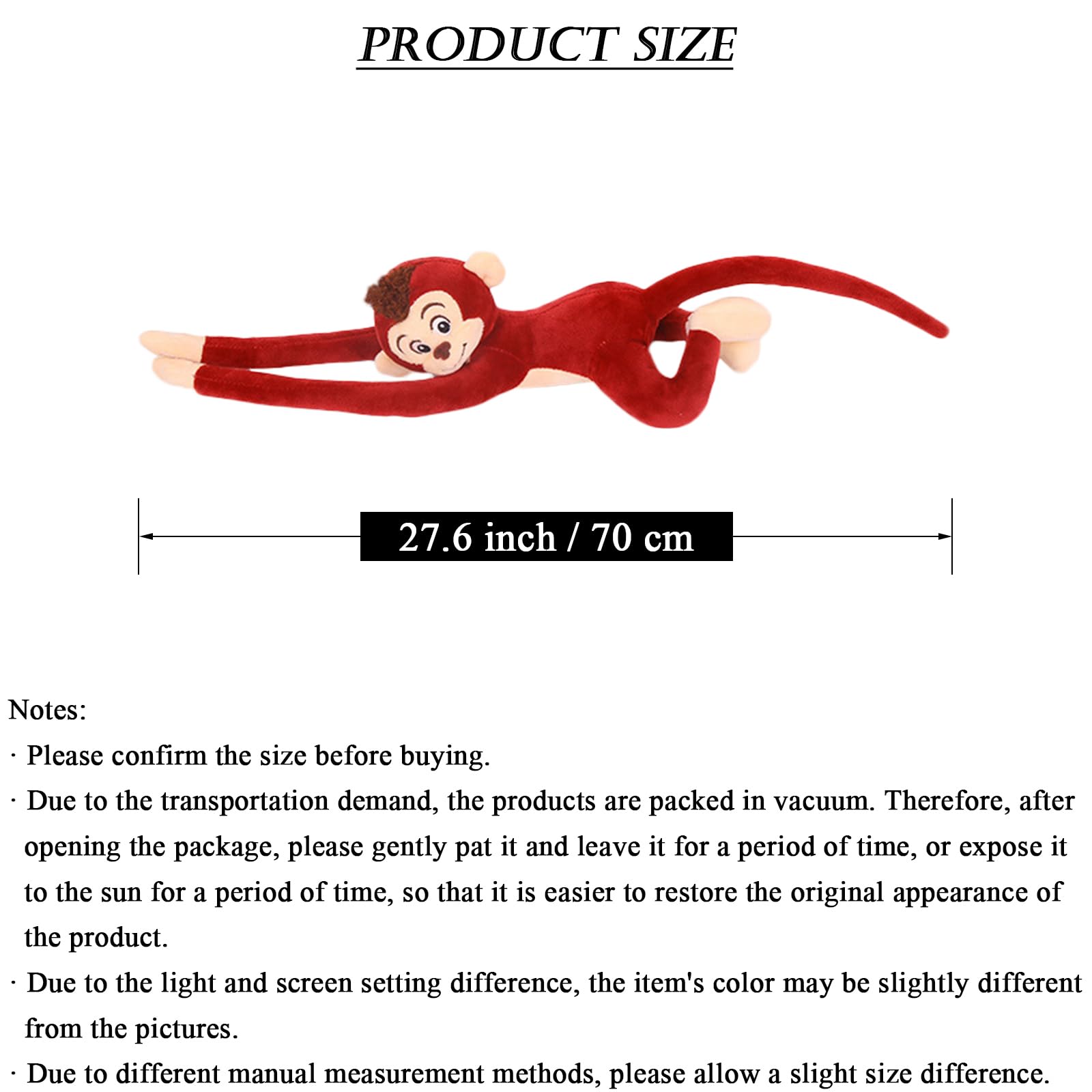 zhidiloveyou 27.6" Hanging Monkey Stuffed Animals Plush Cute Monkey Toy for Kids Adults, Red - Image 5