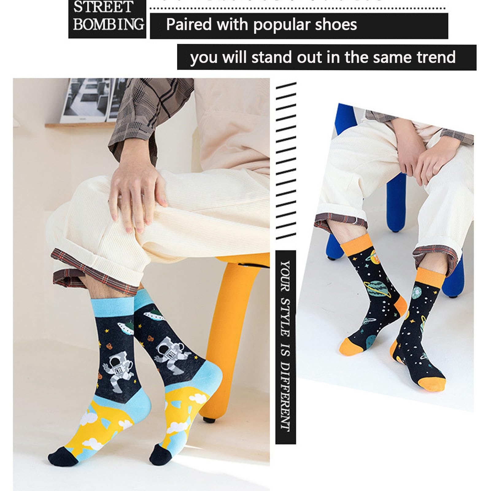 Calcetines ArtíSticos para Hombre, Divertidos Calcetines de Vestir, Calcetines de AlgodóN Divertidos y Coloridos, Paquete de Calcetines Divertidos(B-4,100 Pairs)