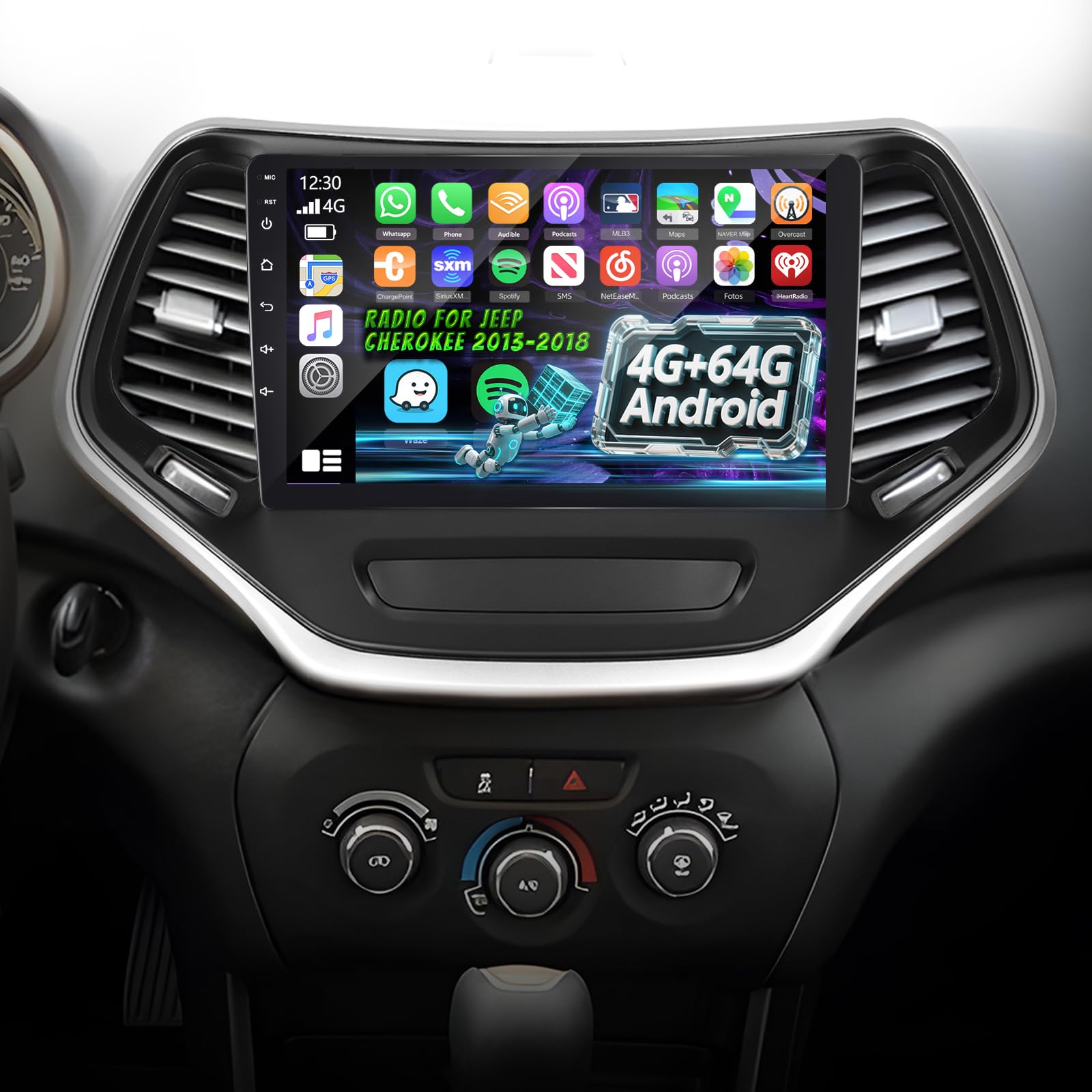 Photo 1 of Volxcereo Car Stereo Radio for Jeep Cherokee 2013-2018, 4G+64G 10.1'' IPS Touch Screen with CarPlay & Android Auto, GPS Navigation, WiFi, AHD Backup Camera, Mirror Link, FM/RDS