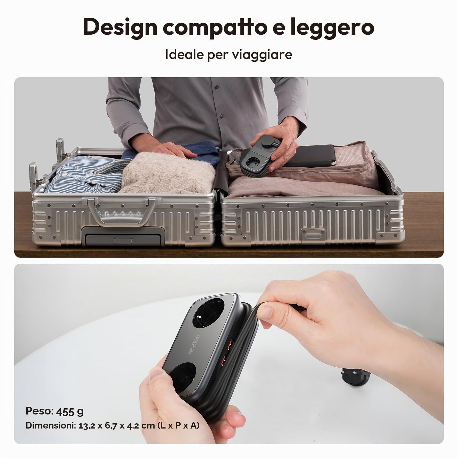 NTONPOWER Ciabatta Elettrica con USB-C 65 W PD, Ciabatta Multipresa con 2 Schuko, Spina Piatta, Presa Multipla USB, Ricarica Rapida, 2500 Watt, 1,5 m, Nero