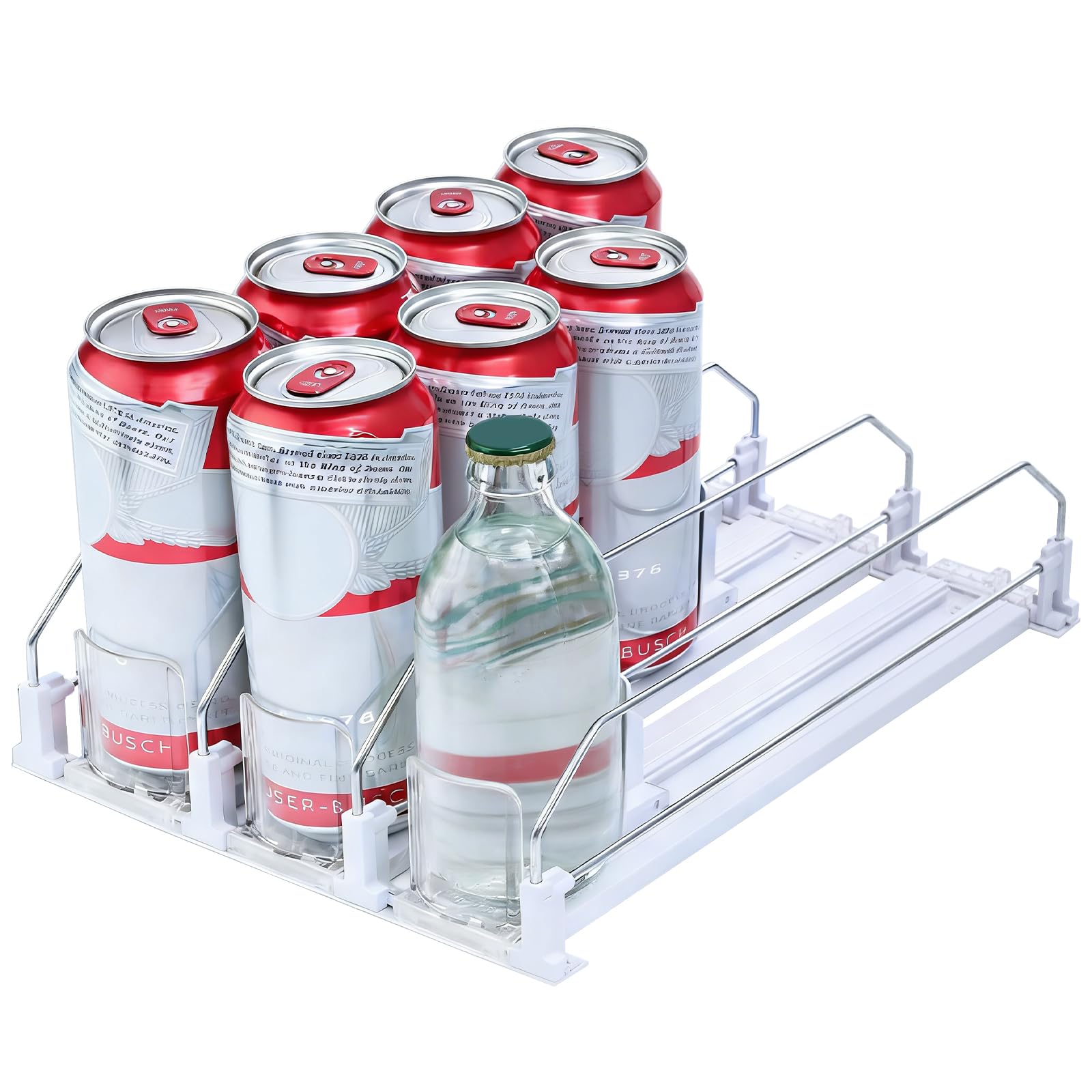 Dreireihiger Kühlschrank Organizer, Selbstschiebender Getränkespender, Dosen Organizer für 12 Getränke, Aufbewahrung und Organisation für Kühlschrank Supermarkt 31×25×8cm