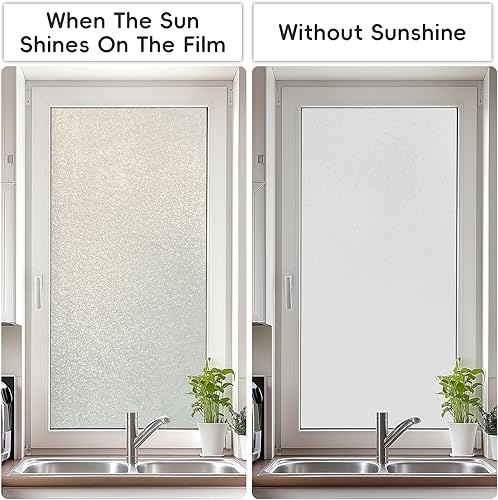 Miniatura 17 de DIFIT Película de privacidad de vidrio esmerilado, adhesivo estático para ventana, vinilo opaco con bloqueo UV para puerta de vidrio, baño, oficina