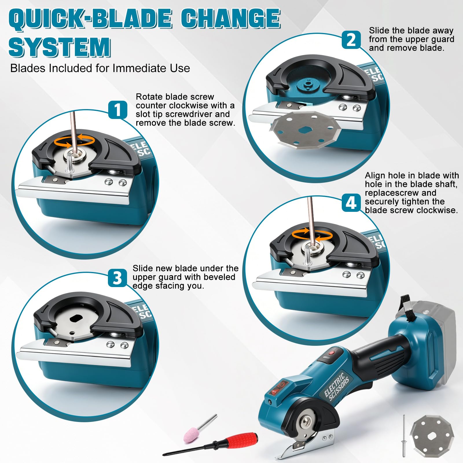 Akku-Universalschere für Makita 18V Akku (Ohne Akku), Elektrische Kartonschneider Rollschneider mit Sicherheitssperre und 2 Klingen, 6.35mm Schnitttiefe, für Leder Kartonage Stoff