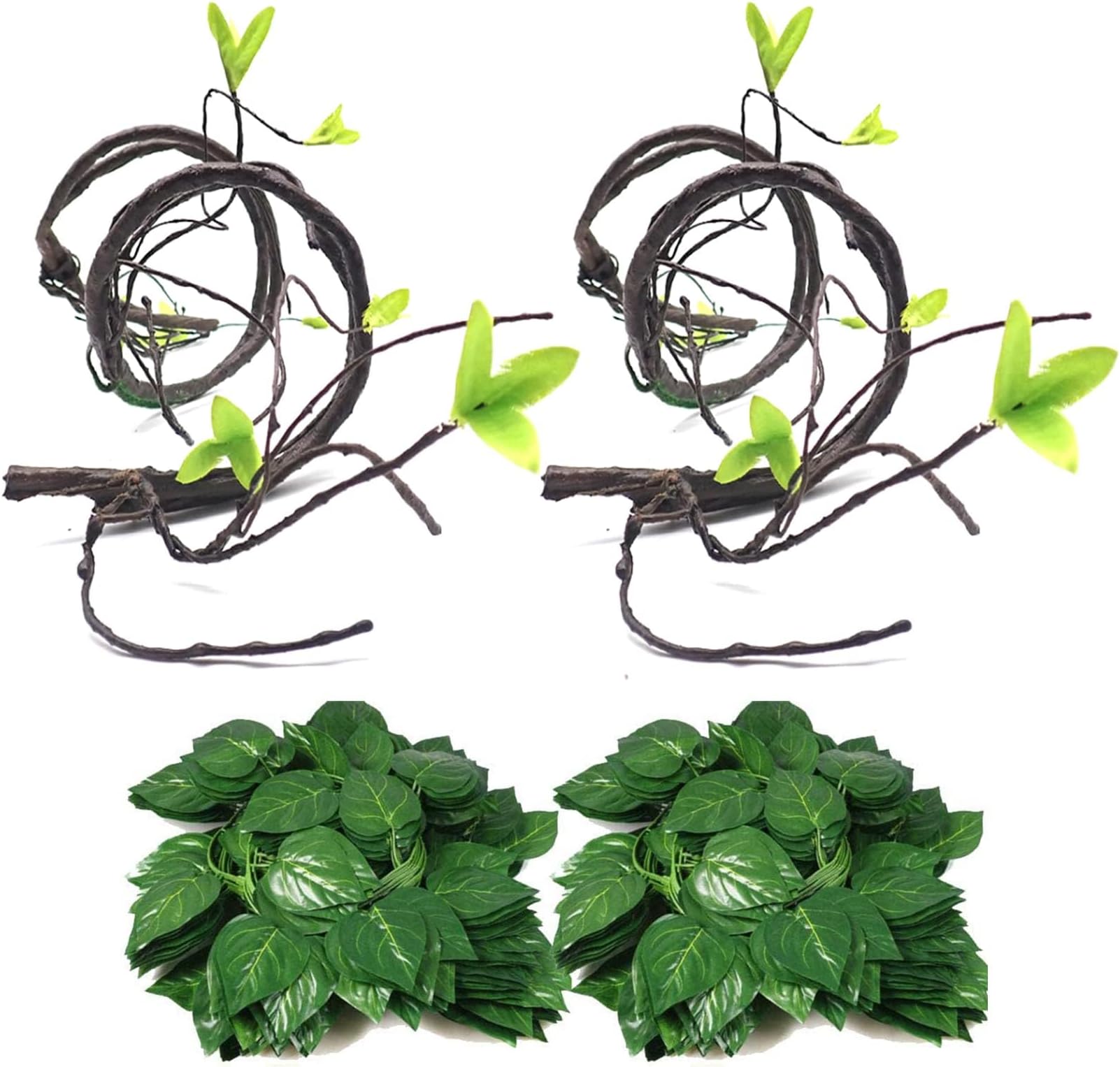 Hamiledyi 4 Pcs Flexible Bend A Branch Jungle Vines Terrarium Leaves Lizard Gecko Habitat Tank Decor for Frogs Snakes and More Reptiles