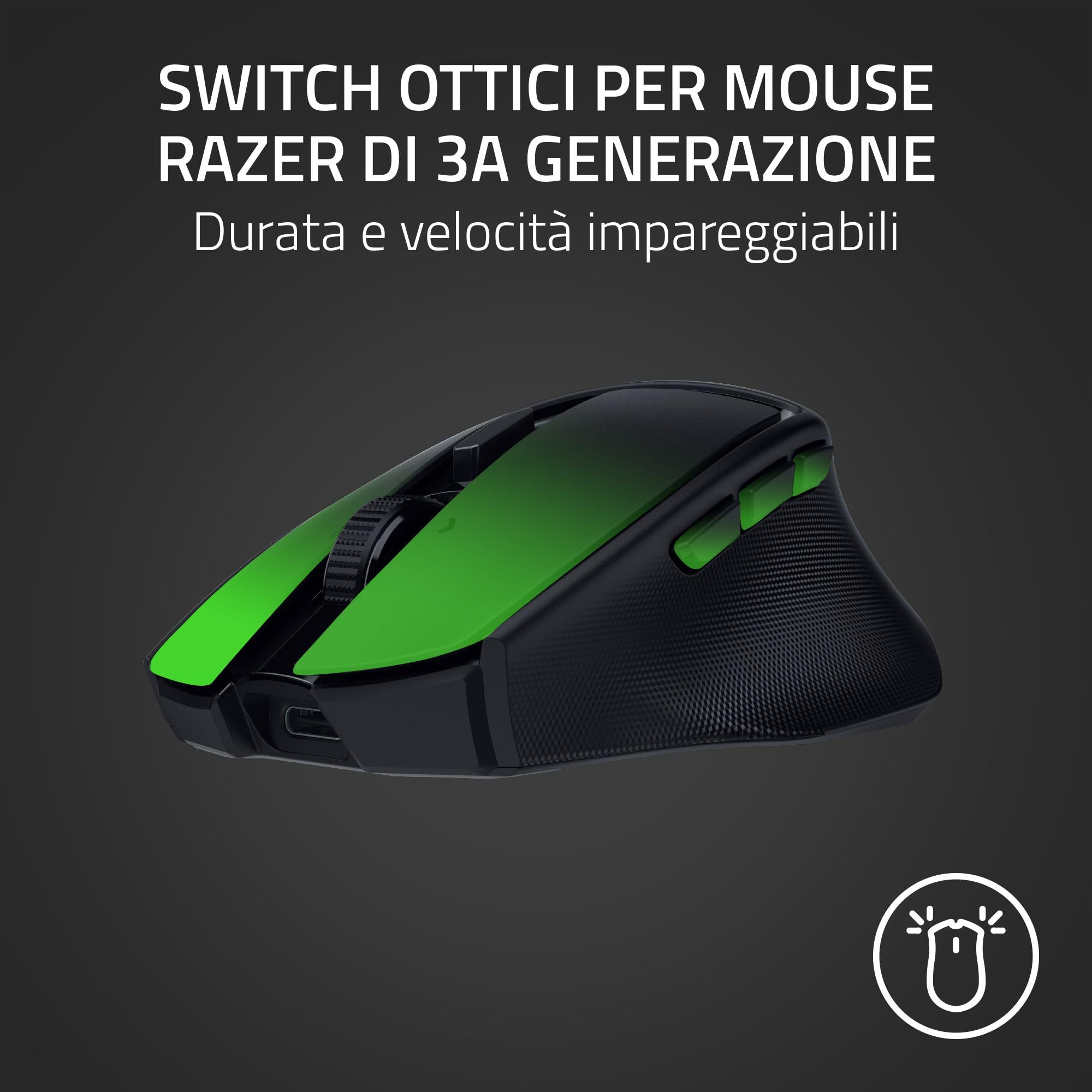 Razer Basilisk Mobile - Piccolo mouse ergonomico portatile da gioco senza fili - AI Prompt Master - Sensore Focus X 18K (connettività tri-mode, fino a 105 ore, switch del mouse Gen-3) Nero